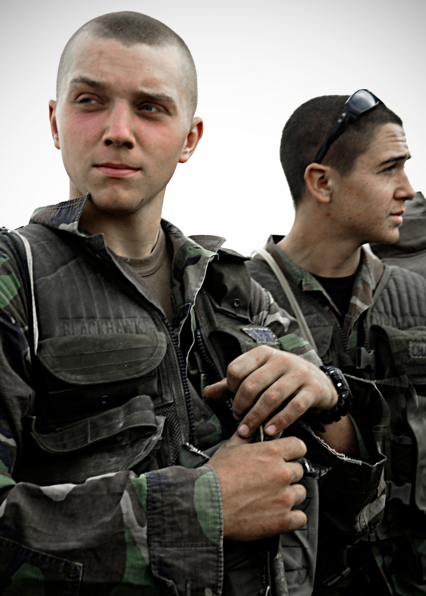 A 66th Training Squadron Survival, Evasion, Resistance and Escape technical school student looks on as the students prepare to move northeast after triangulating their position near the Columbian River. (U.S. Air Force photo / Senior Airman Joshua K. Chapman)