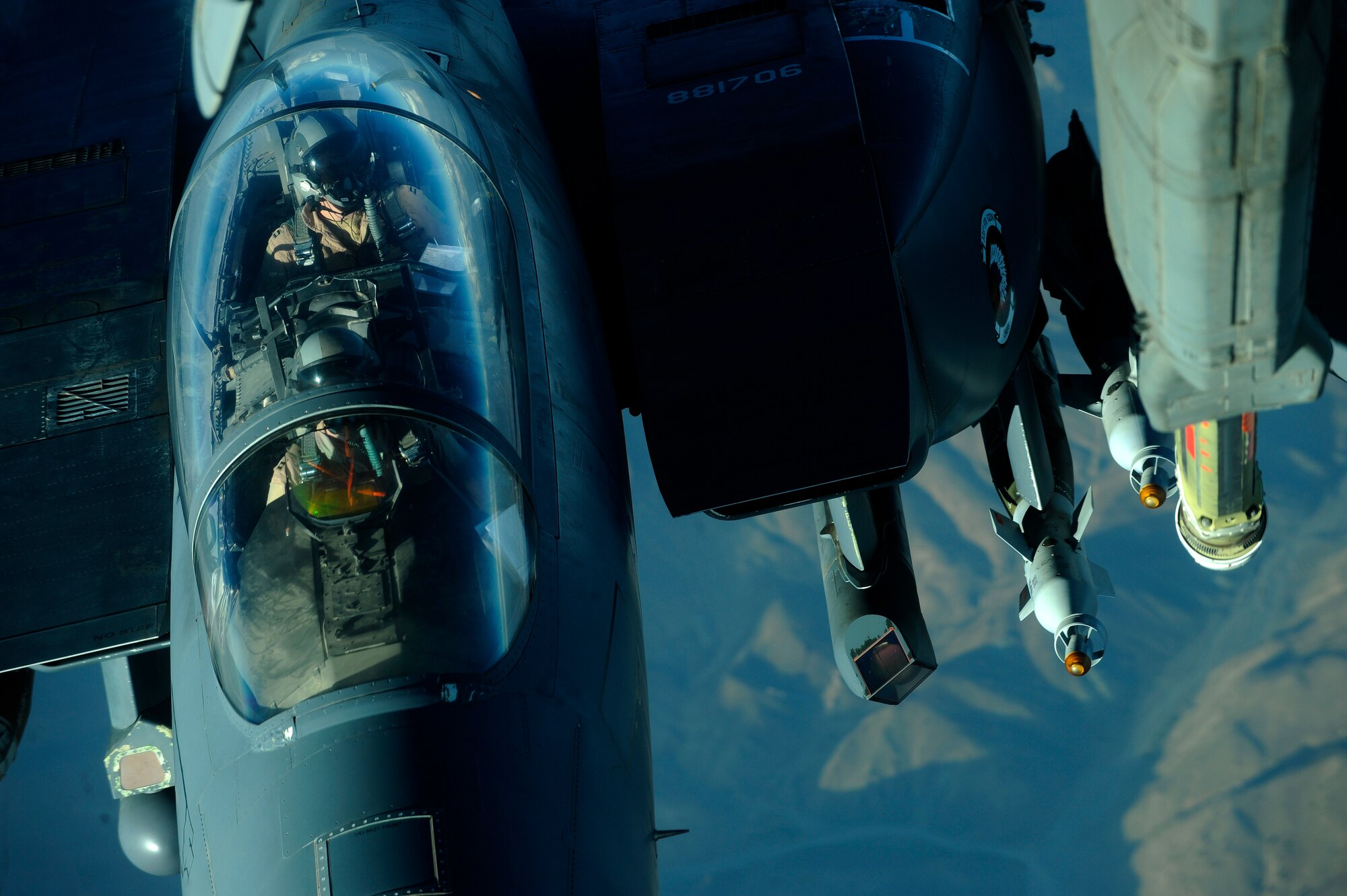 AFGHANISTAN - A U.S. Air Force F-15 Strike Eagle approaches a 908th Air Refueling Squadron KC-10A Extender to be refueled over Afghanistan, Oct. 2, 2009.  (U.S. Air Force photo/Staff Sgt. Michael B. Keller)