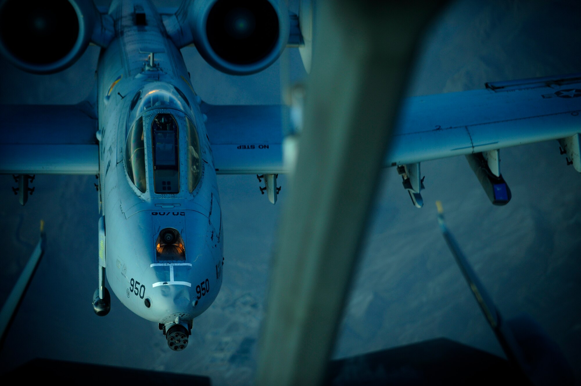 AFGHANISTAN - A U.S. Air Force A-10 Thunderbolt II approaches a 908th Expeditionary Air Refueling Squadron KC-10A Extender to receive fuel over Afghanistan, Oct. 5, 2009. (U.S. Air Force photo/Staff Sgt. Michael B. Keller)