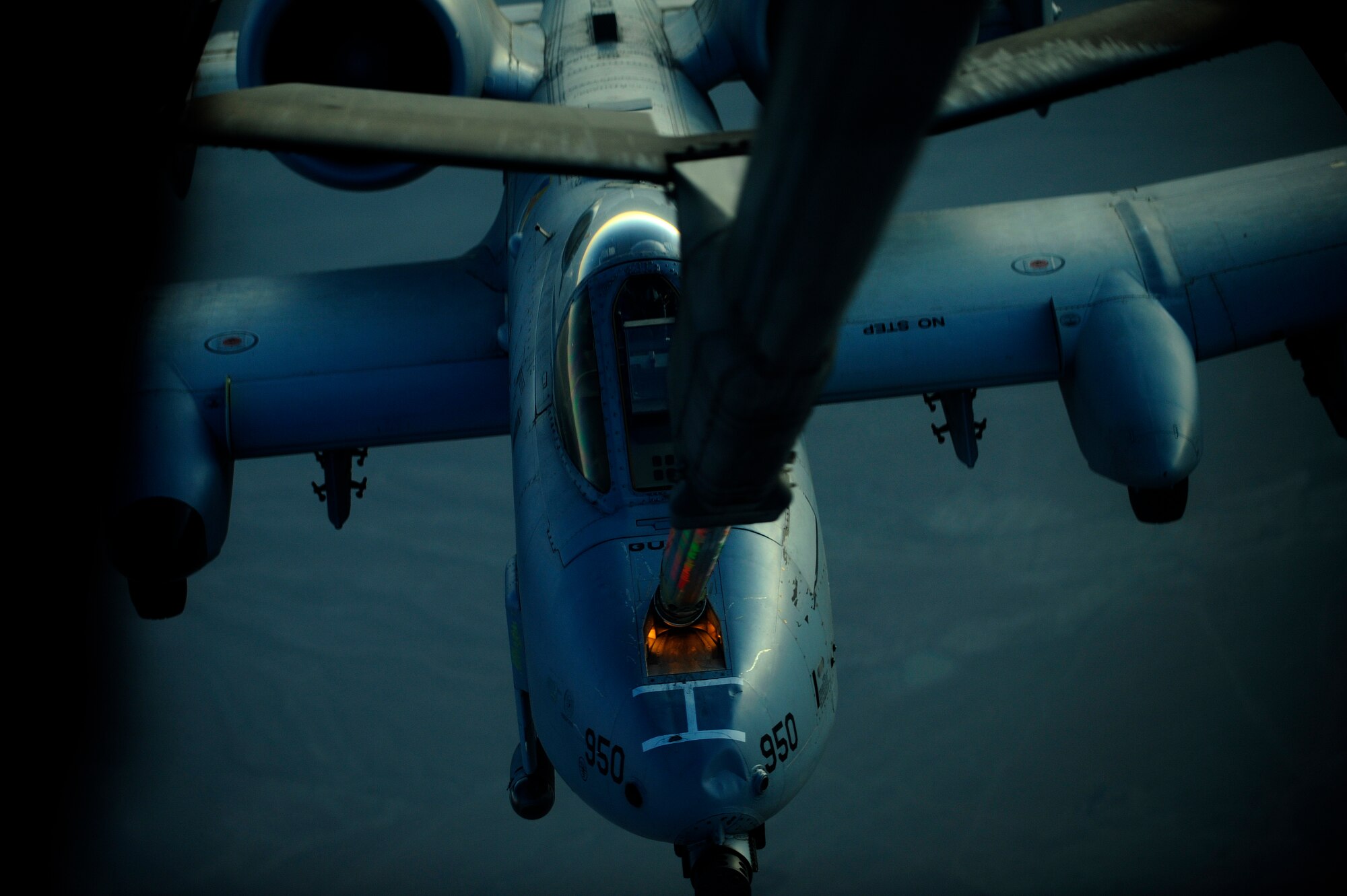 AFGHANISTAN - A U.S. Air Force A-10 Thunderbolt II receives fuel from a 908th Expeditionary Air Refueling Squadron KC-10A Extender over Afghanistan, Oct. 5, 2009.  (U.S. Air Force photo/Staff Sgt. Michael B. Keller)