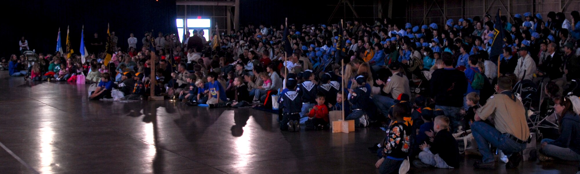 MISAWA AIR BASE, Japan – More than 400 boy and girl scouts filled Hangar 949 Oct. 10 during International Scout Day. The annual event where American scouts sponsor Japanese scouts for a day of activities. (U.S. Air Force photo/Staff Sgt. Phillip Butterfield) 