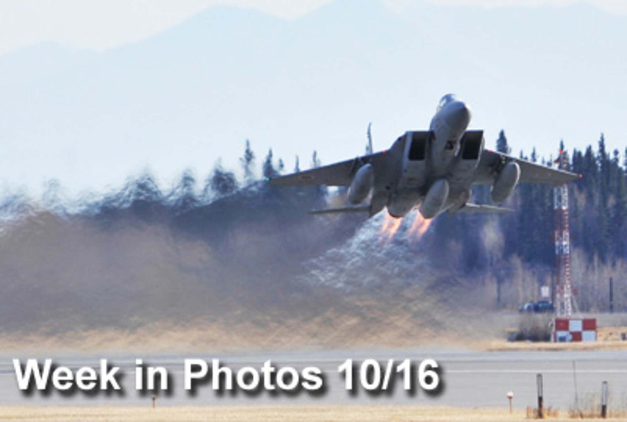 Air Force Week in Photos for Oct. 16 highlights photos from around the Air Force. In this photo by Staff Sgt. Christopher Boitz, an F-15 from the Japan Air Self-Defense Force takes to the sky during Red Flag-Alaska, Oct. 9, 2009, at Eielson Air Force Base, Alaska. (U.S. Air Force illustration)