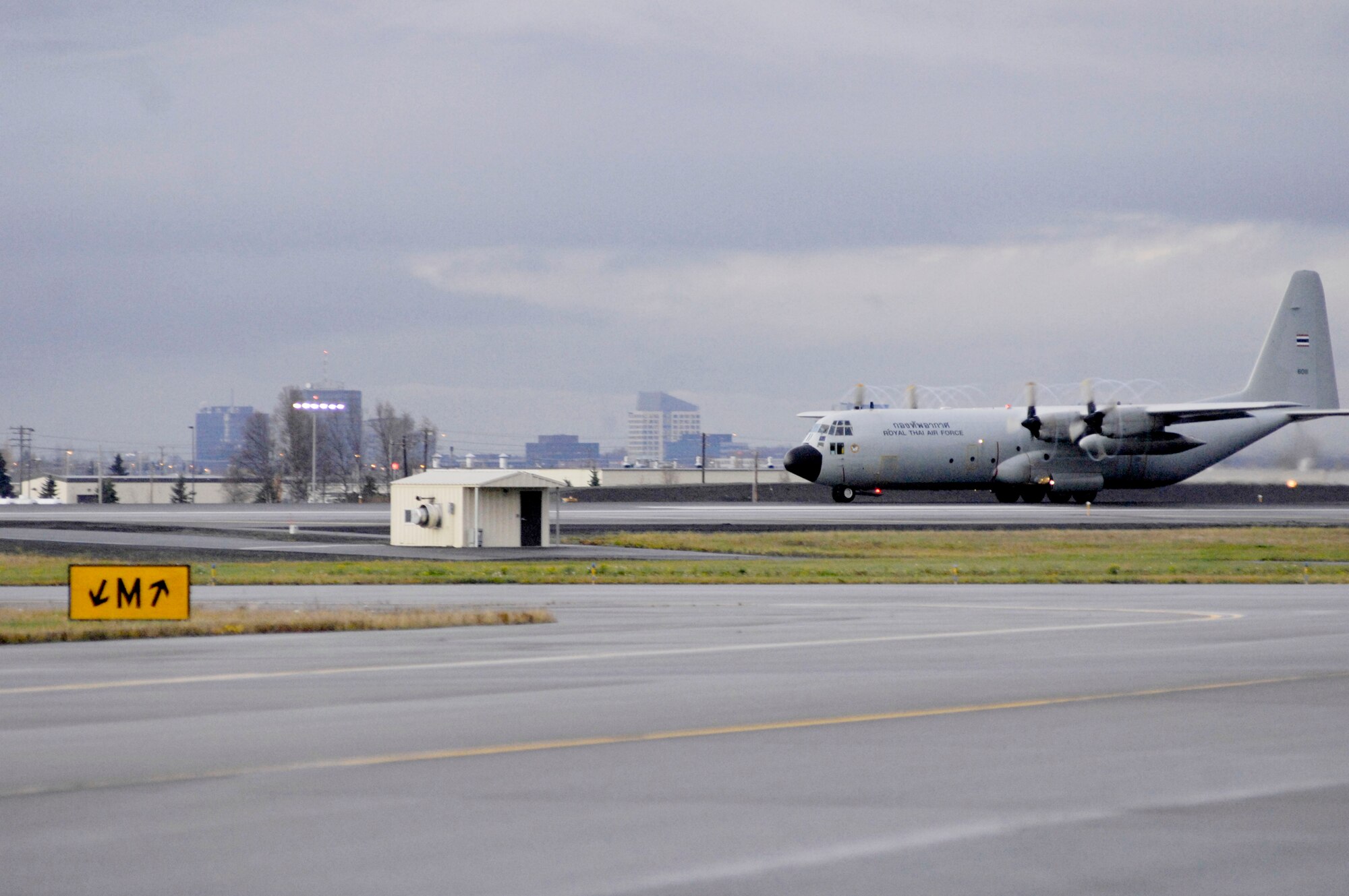 ELMENDORF AIR FORCE BASE, Alaska -- A Royal Thai air force C-130 Hercules speeds down the runway for takeoff Oct. 15 during Red Flag-Alaska 10-01. This is the fourth RF-Alaska exercise the Royal Thai air force has participated in. The first year of participation was in 2003. By participating in RF-Alaska, Thailand continues a close diplomatic relationship with the U.S. which goes back 176 years making Thailand one of the longest allies the U.S. has had. (U.S. Air Force photo/Airman 1st Class Christopher Gross)