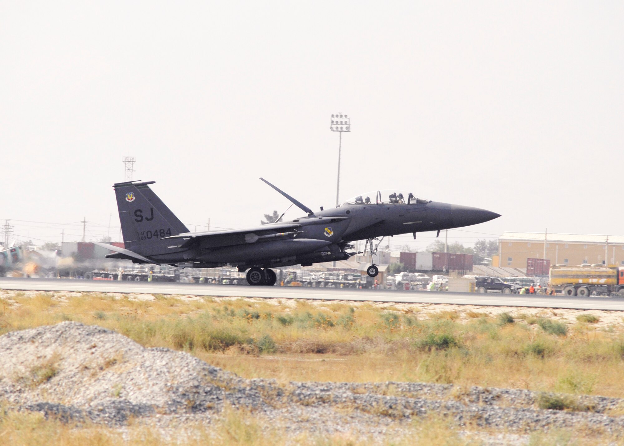 An F-15E Strike Eagle, like the one pictured here, battled insurgents at combat outposts Keating and Fritsche, where nearly 100 militants were killed by the combined response that included Afghan soldiers as well as U.S. air and ground units Oct. 3, 2009. (U.S. Air Force photo/Tech. Sgt. John Jung) 