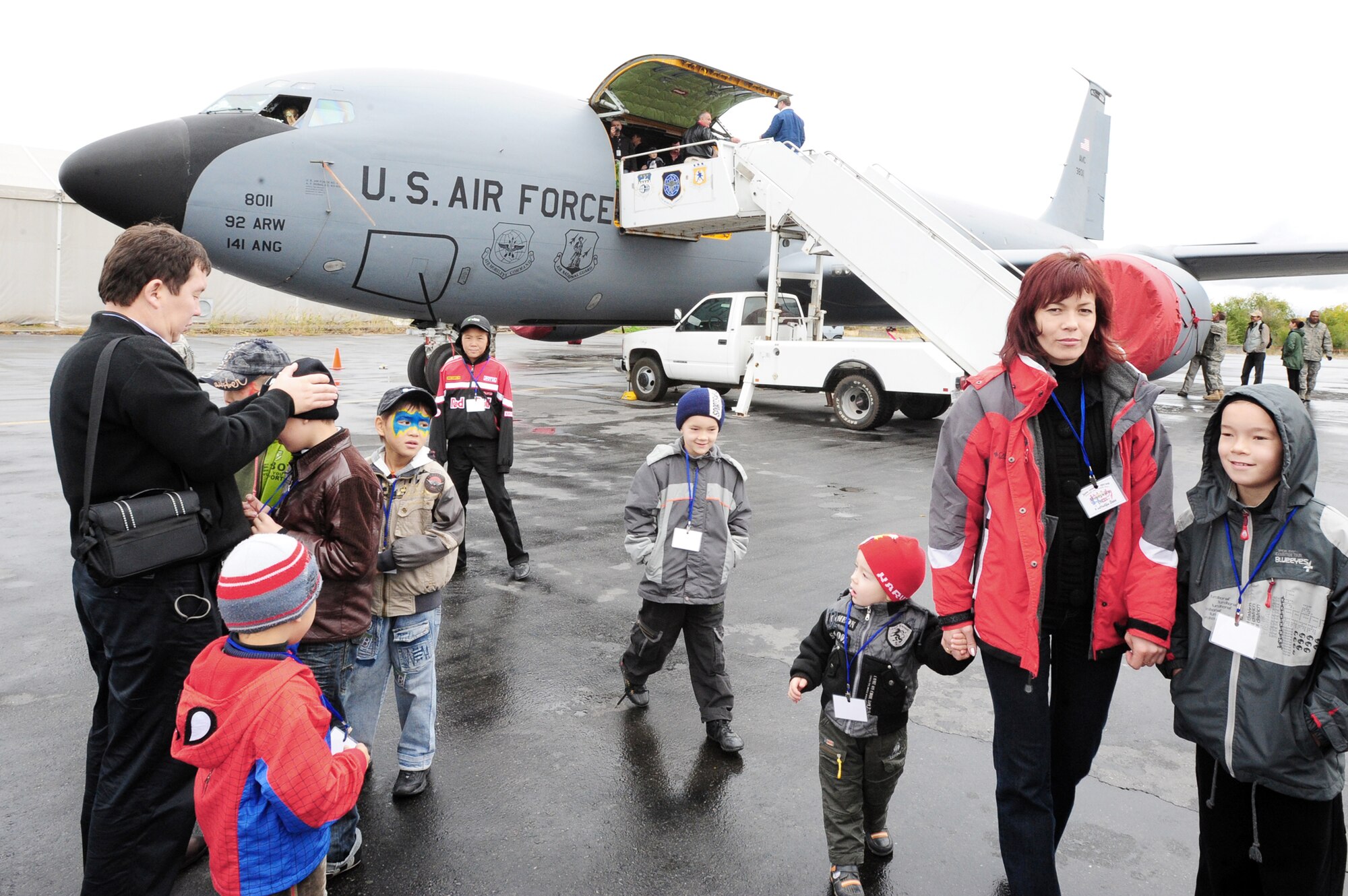 A KC-135 Stratotanker is on display as part of Friends and Family Day Oct. 9, 2009, at the Transit Center at Manas, Kyrgyzstan. The event strengthened friendships between the U.S. military and the local community. (U.S. Air Force photo/Senior Airman Steele C. G. Britton) 