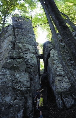 SPANGDAHLEM AIR BASE, Germany – Rocks and gorges like the Teufelsschlucht can be spotted when hiking through the German-Luxembourg nature preserve near the towns of Irrel and Echternach. The area around Echternach is also known as the Petit Swiss, or Small Switzerland, and attracts walkers and hikers from all over the region. The nature preserve is located approximately 45 minutes away from Spangdahlem Air Base. (Courtesy photo)