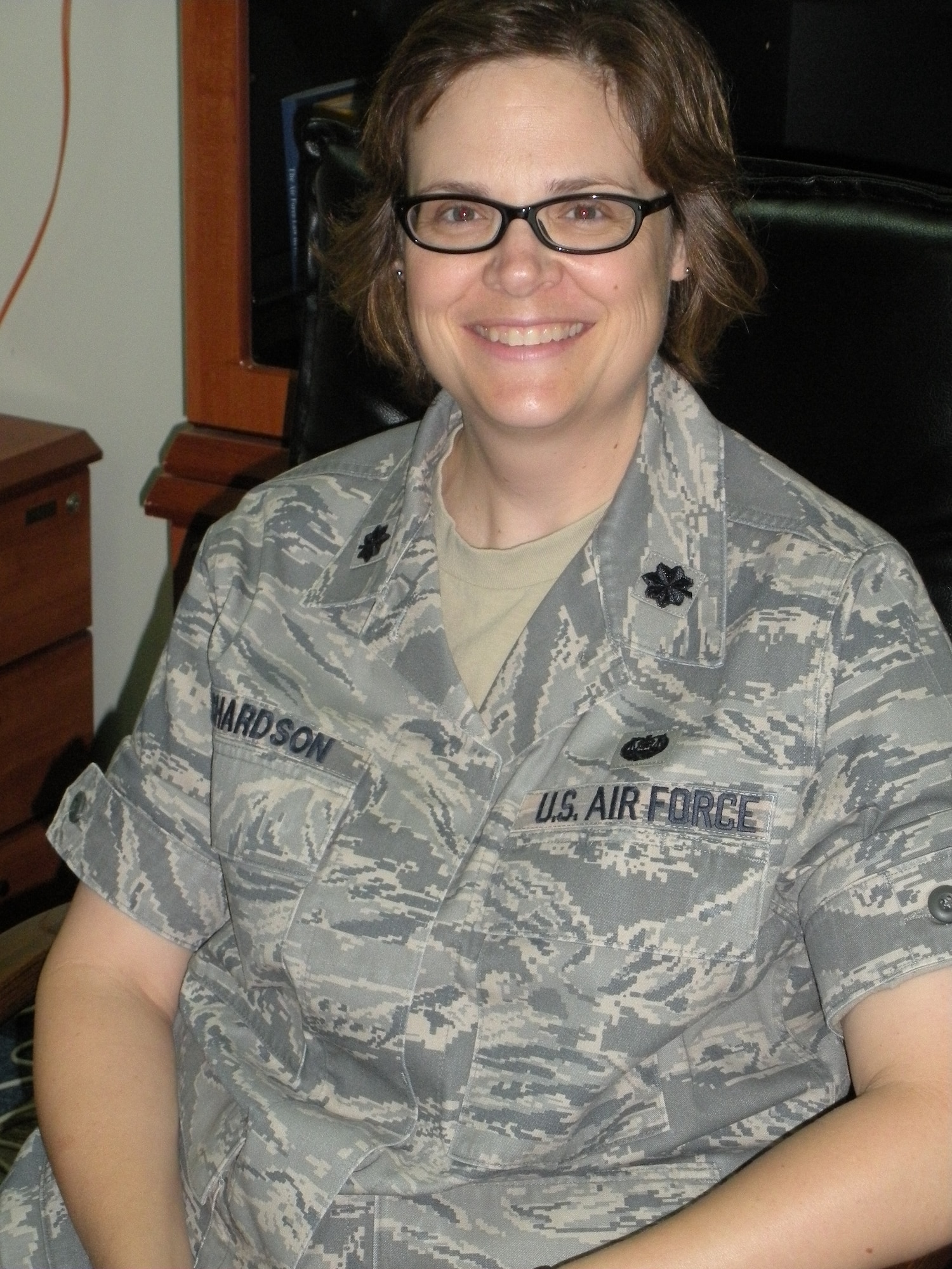 SOUTHWEST ASIA—Lt. Col. Natalie Richardson, 380th Air Expeditionary Wing staff judge advocate, listed, “Getting warm clothes for the kids—that fit. Cleaning the gutters. I have very practical concerns.” Colonel Richardson’s home station is Wright-Patterson Air Force Base, Ohio, and she calls Orange County, Calif., home. (U.S. Air Force Photo/2nd Lt. Kidron B. Vestal)