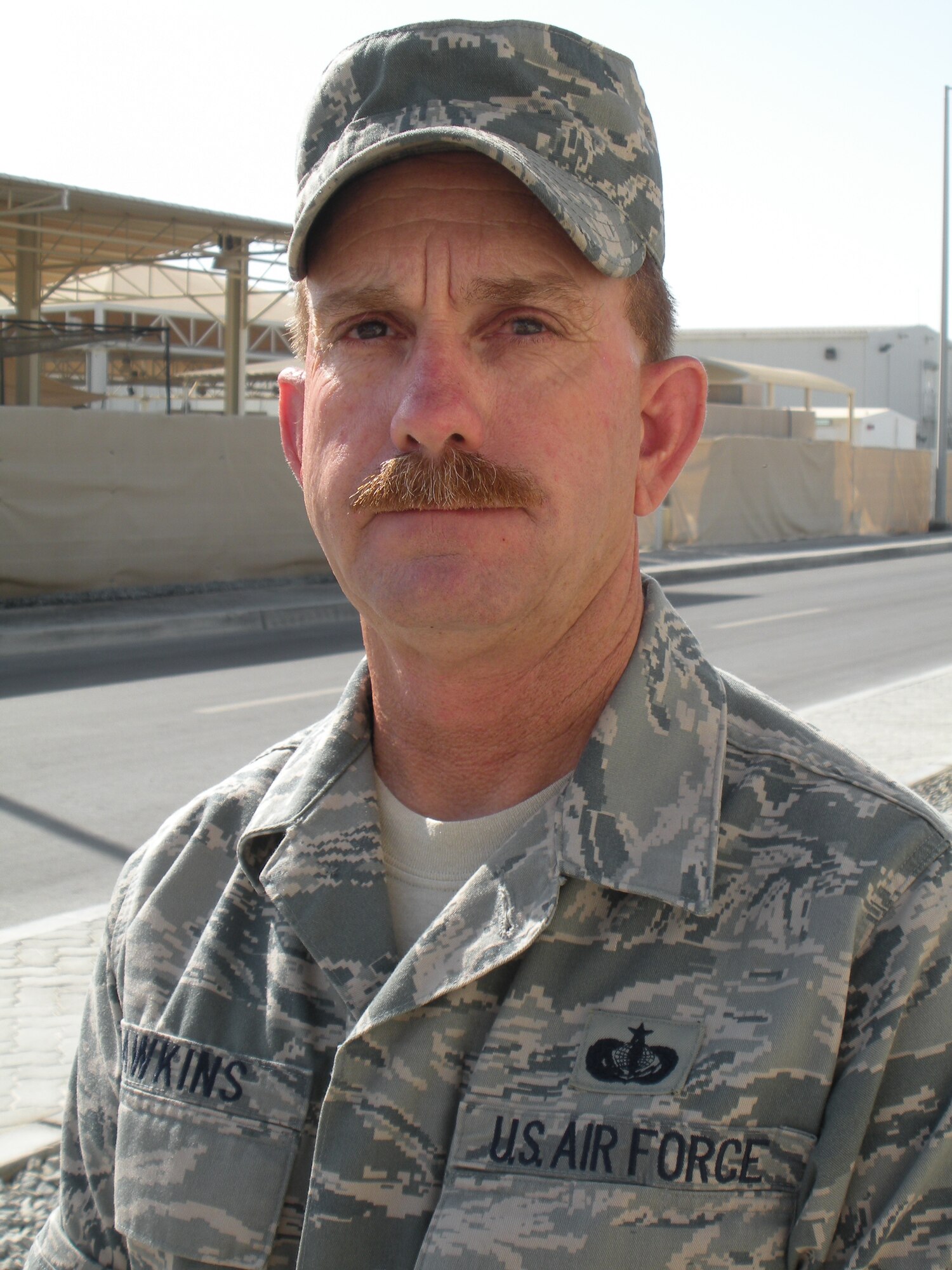 SOUTHWEST ASIA--Master Sgt. Michael Hawkins, a dining facility manager for the 380th Expeditionary Force Support Squadron, said, “I’m going deer-hunting in four days. As soon as I get home!” Sergeant Hawkins is from the 162nd Fighter Wing, Air National Guard out of Tucson, Ariz. He hails from Coolidge, Ariz. (U.S. Air Force Photo/2nd Lt. Kidron B. Vestal)