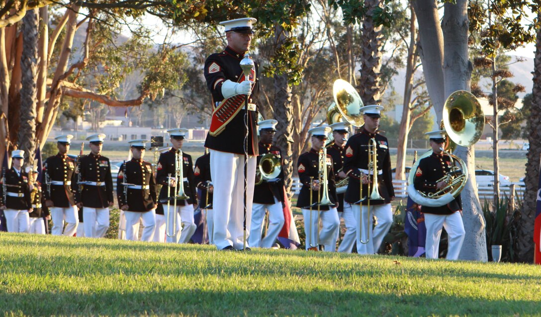 1st Marine Division band performs for guests at the Santa Margarita Ranch House, Camp Pendleton Oct. 16. The base commanding officer Col. Nicholas F. Marano, invited members from local community for an evening colors ceremony, celebrating the 67th  anniversary of Camp Pendleton.