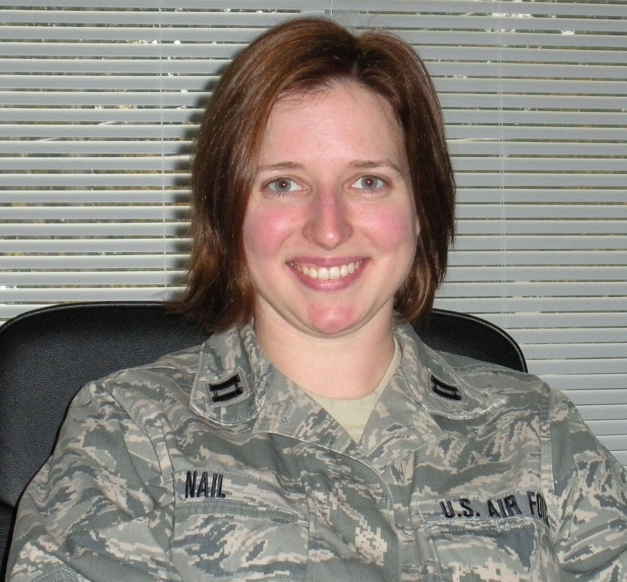 OFFUTT AIR FORCE BASE, Neb. - Capt. Susan Nail, a contracting officer with the 55th Contracting Squadron, poses for a photo recently. Six years after signing up for the C.W. Bill Young Department of Defense Marrow Donor Program, Captain Nail was notified she was a match for a 2-year-old girl diagnosed with sever aplastic anemia. Photo courtesy of Capt. Susan Nail                              