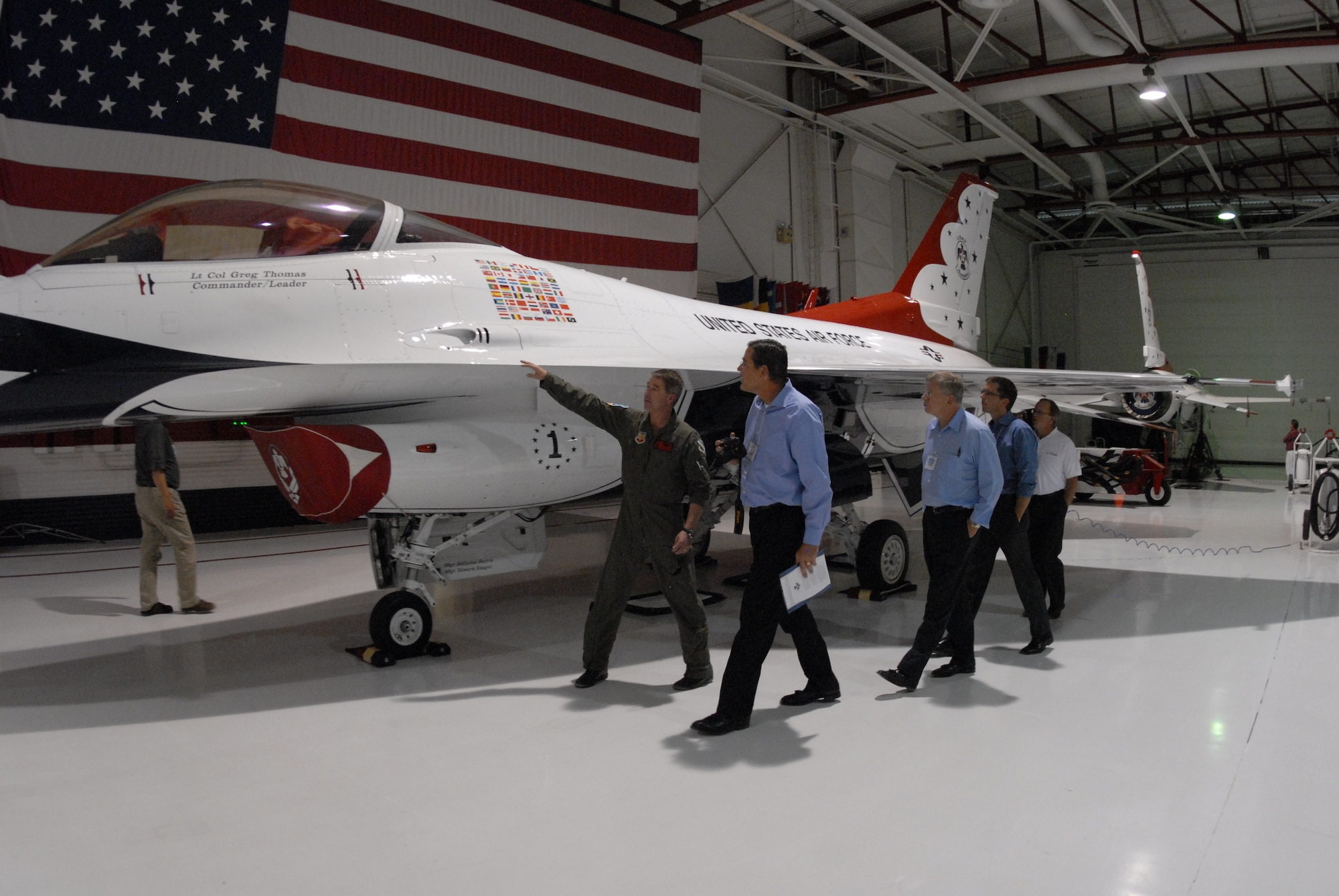 More than 30 civic leaders flew from Buckley Air Force Base, Colo. for a tour of Nellis AFB and Kreech AFB, Nev, Oct. 7. The two day tour included visits of the U.S. Air Force Warfare Center and the Thunderbirds hangar. (U.S. Air Force photo by Tech Sgt. J. Lavoie)