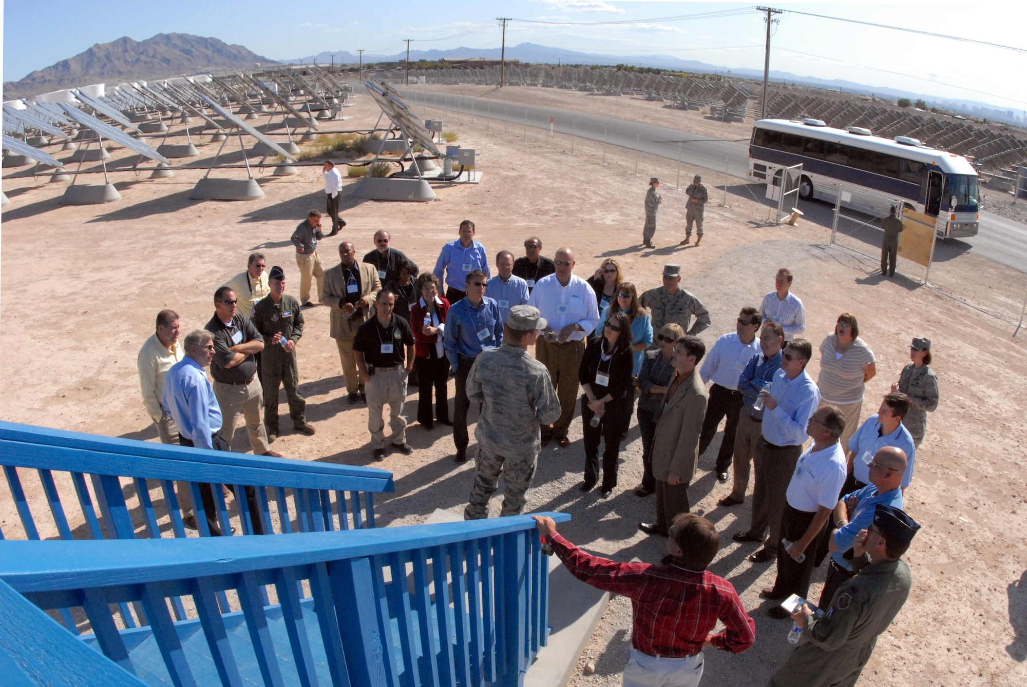 More than 30 civic leaders flew from Buckley Air Force Base, Colo. for a tour of Nellis AFB and Kreech AFB, Nev, Oct. 7. The two day tour included visits of the U.S. Air Force Warfare Center and the Thunderbirds hangar. (U.S. Air Force photo by Tech Sgt. J. Lavoie)