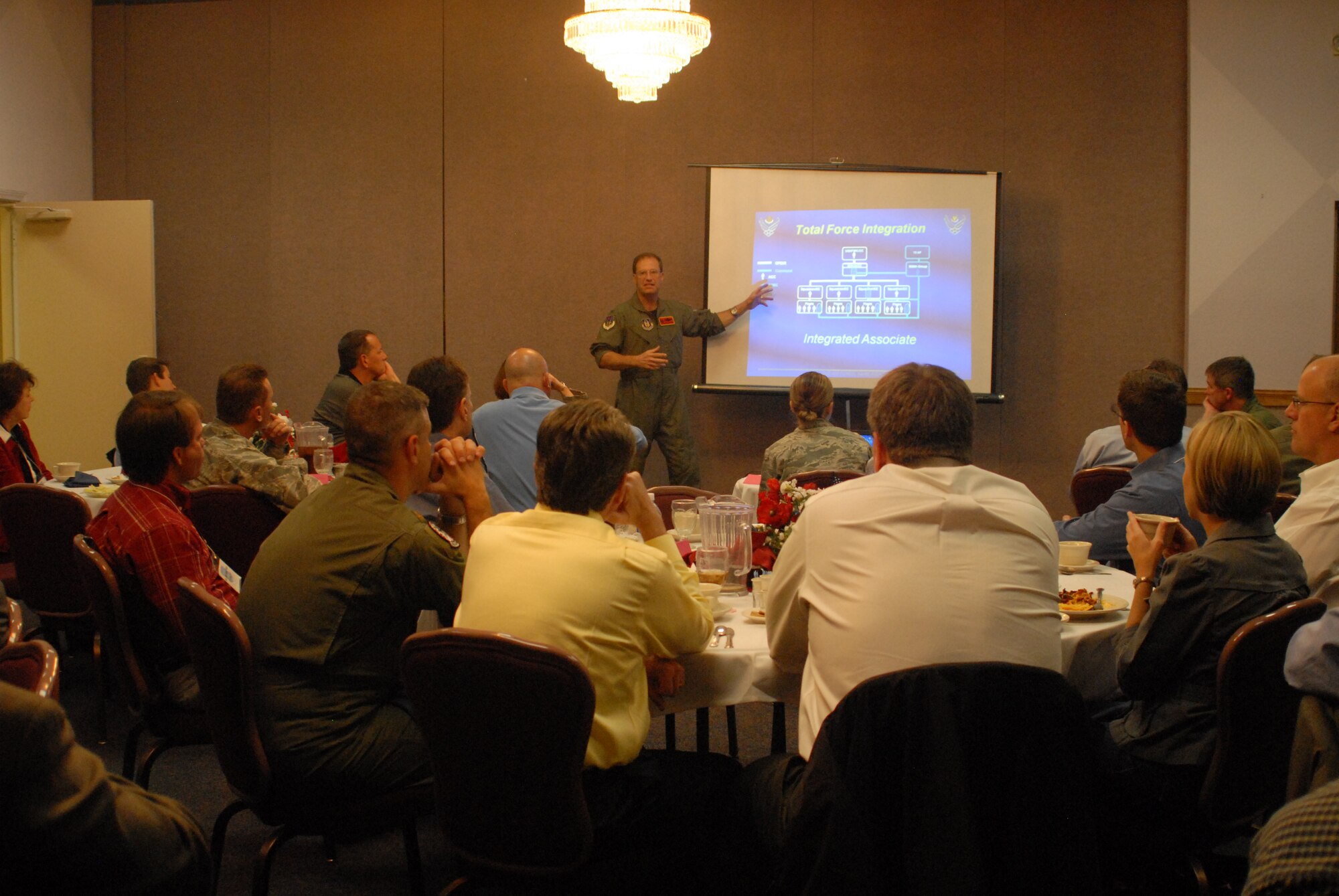 More than 30 civic leaders flew from Buckley Air Force Base, Colo. for a tour of Nellis AFB and Kreech AFB, Nev Oct. 7. The two day tour included visits of the U.S. Air Force Warfare Center and the Thunderbirds hangar. (U.S. Air Force photo by Tech Sgt. J. Lavoie)