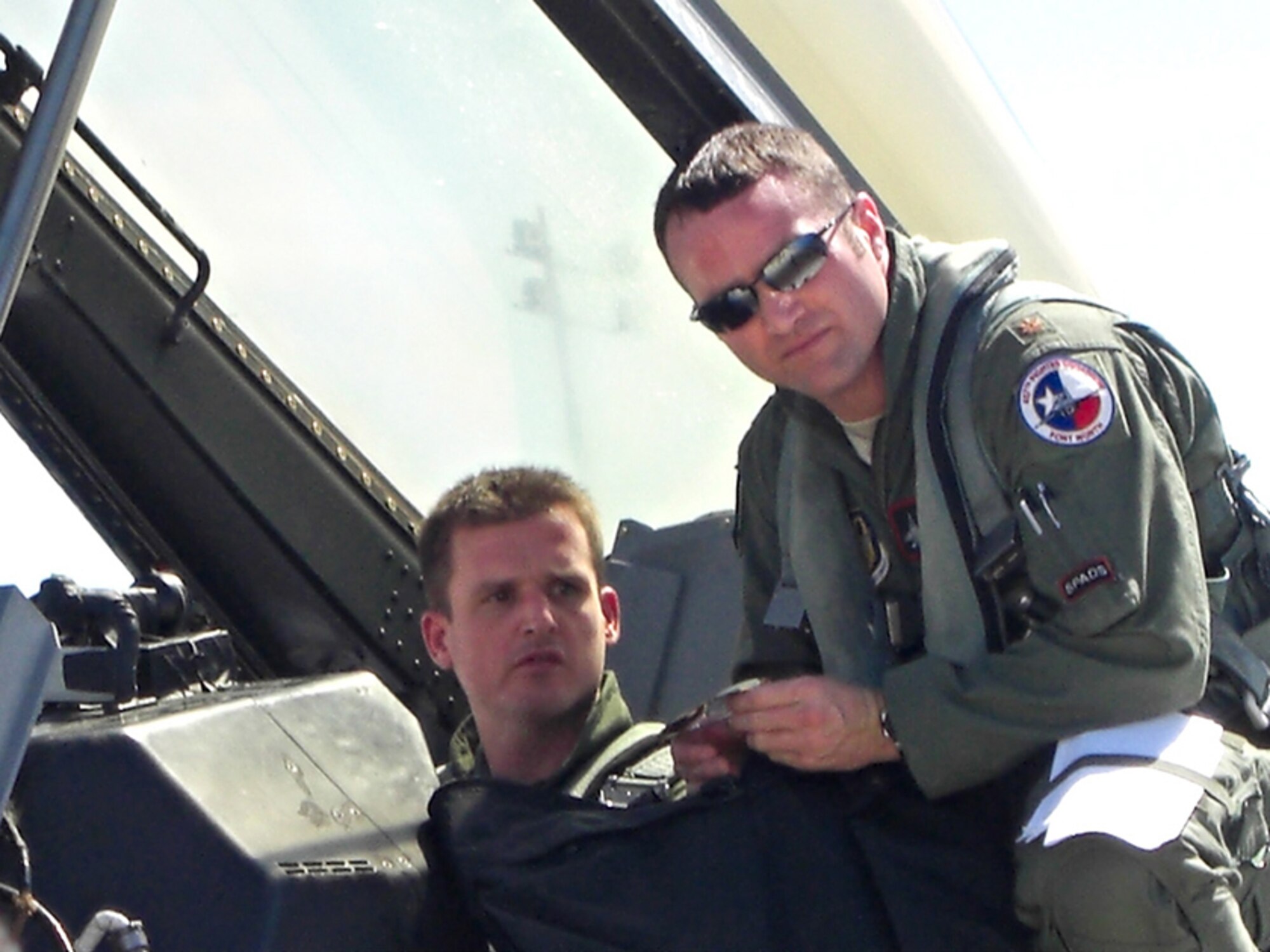 Rob Dyrdek, left, flew in an F-16 with Maj. Jason Smith, an Air Force Reserve Command pilot. Mr. Dyrdek shares his experience on an episode of the Rob Dyrdek's Fantasy Factory, which airs on MTV Oct. 16, 2009. (Courtesy photo)

