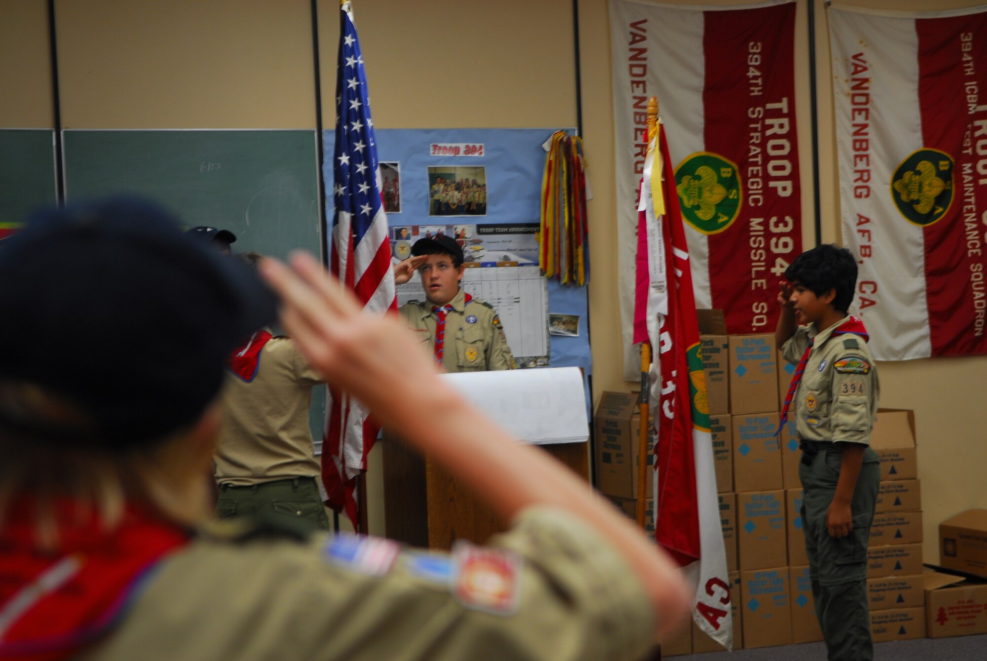 VANDENBERG AIR FORCE BASE, Calif. – Vandenberg Boy Scout Troop 394 gathers for a meeting to discuss the upcoming Jamboree over the Air event they will be participating in Saturday and Sunday, Oct. 17-18, 2009. During JOTA, Vandenberg Scouts will be able to communicate with Scout from across the globe by the means of Amateur Radio. (U.S. Air Force photo/Airman 1st Class Steve Bauer) 