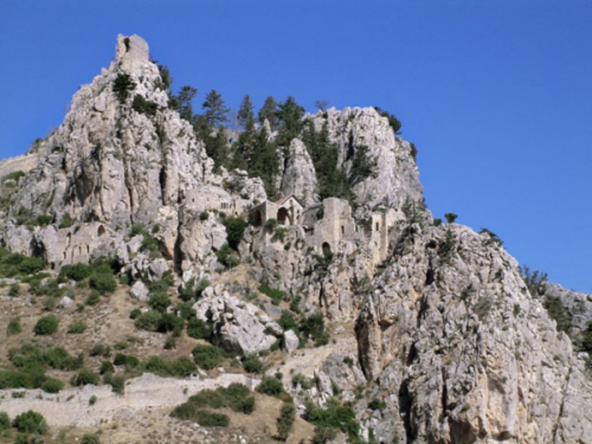 An old church sits atop a mountain in the Kyrenia mountain range on the island of Cyprus. 12th and 15th century frescoes churches dot the mountain ranges and valleys of Cyprus. (U.S. Air Force photo/Airman 1st Class Amber Ashcraft)