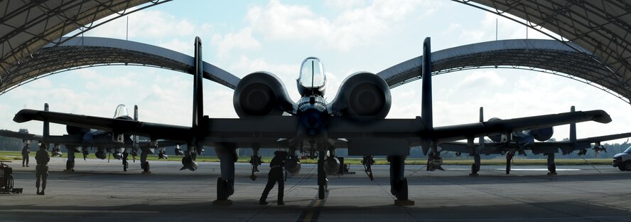 MOODY AIR FORCE BASE, Ga. -- An Airman from the 75th Aircraft Maintenance Unit preps an A-10C Thunderbolt II for a launch to Red Flag at Nellis Air Force Base, Nev., here Oct. 17. The exercise is conducted on the 15,000-square-mile Nevada Test and Training Range, north of Las Vegas. (U.S. Air Force photo by Staff Sgt. Elizabeth Rissmiller)