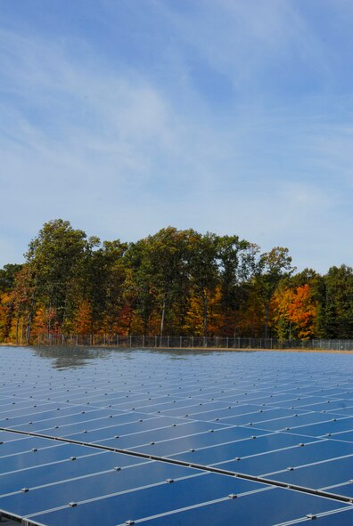 A photograph of the new 180th Fight Wing (FW), Ohio Air National Guard, solar field located in Swanton, Ohio, taken Oct 19, 2009. The solar field, set for completion October 2010, is part of the 180th FWs Renewable Energy Project funded by the Department of Defense Research and Development Program in an effort to reduce the use of limited fossil fuel sources and dependence on foreign energy sources. (USAF Photo by MSgt Beth Holliker)