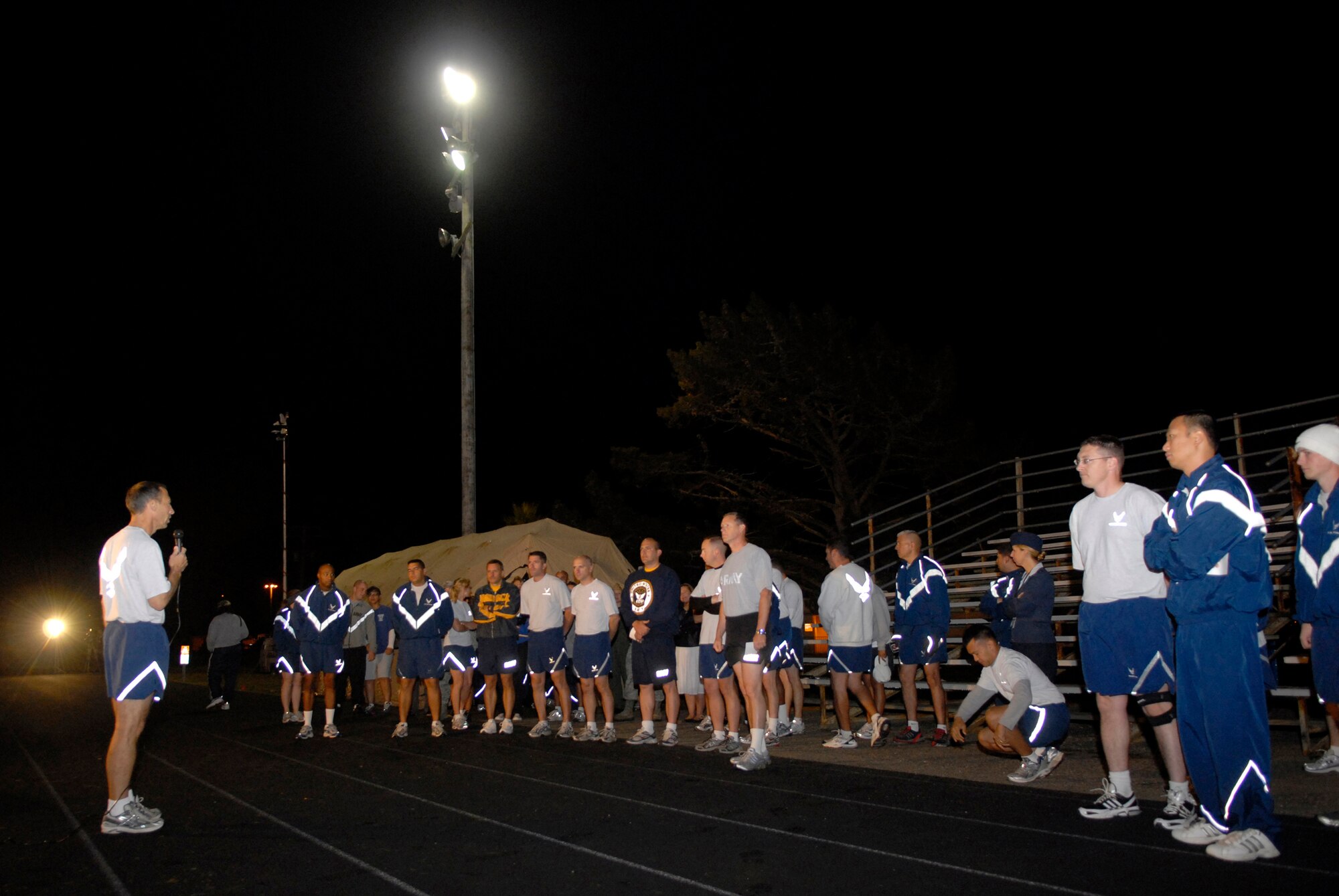 VANDENBERG AIR FORCE BASE, Calif. -- Lt. Gen. Larry James, the 14th Air Force commander, speaks during the kick off of "A Run to Remember" here Monday, Oct. 19, 2009.  The 2nd Annual Run to Remember provides military members, Department of Defense civilians, contractors and retirees the opportunity to run a mile for servicesmembers who died in support of Operations Enduring and Iraqi Freedom. (U.S. Air Force photo/Senior Airman Andrew Satran)