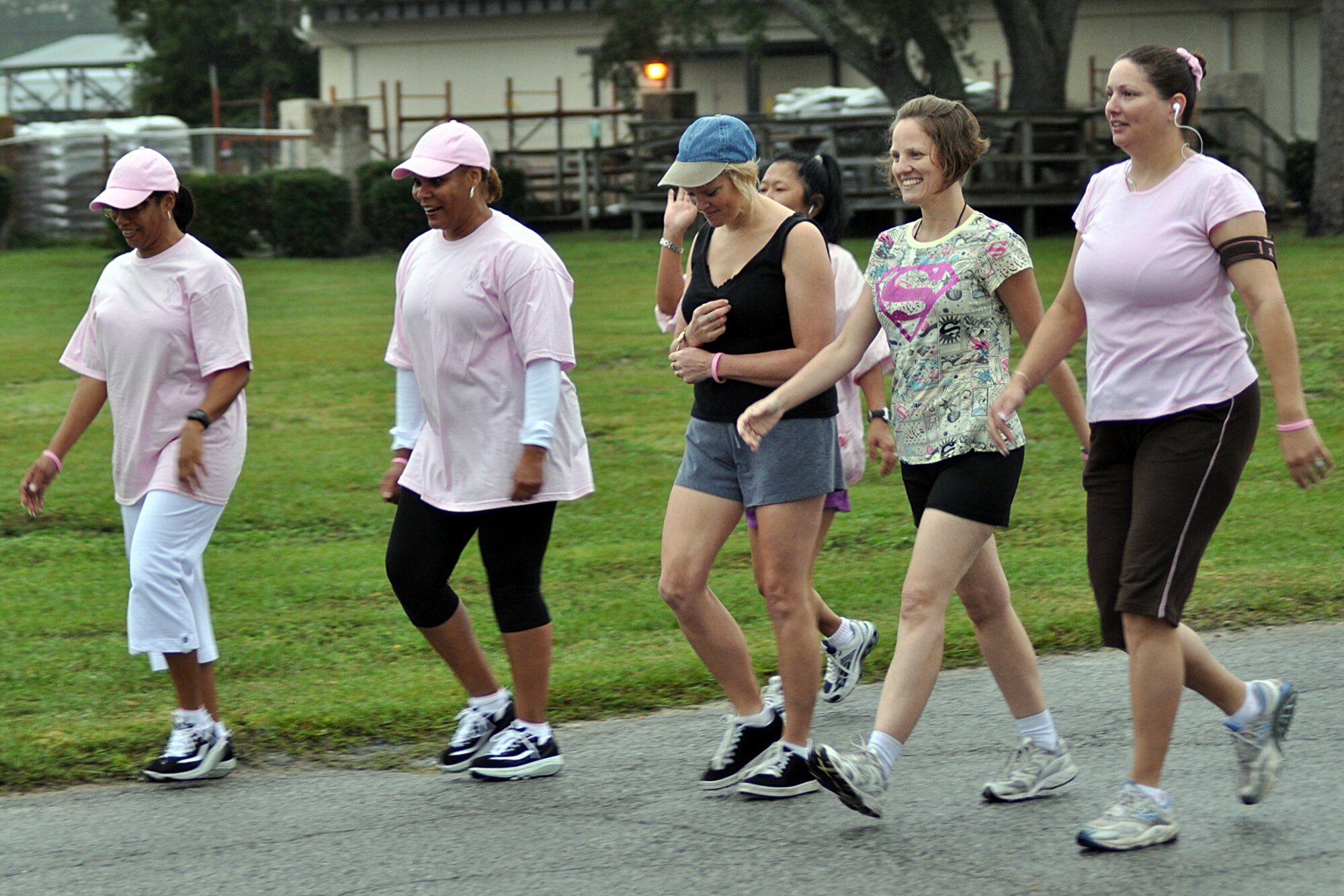 EGLIN AIR FORCE BASE, Fla. --  More than 300 runners and walkers participated in the Breast Cancer Awareness Month 5K Run, Oct. 16. The event was held to raise awareness of the importance for women to self-test and catch the disease in its early stages. Capt. Scott Griffith, Operational Flight Program Combined Test Force, and Paula Piazza, 96th Medical Operations Squadron, were the first male and female to finish the run with a time of 15:58 and 18:54, respectively. (U.S. Air Force photo/ Airman Anthony Jennings)