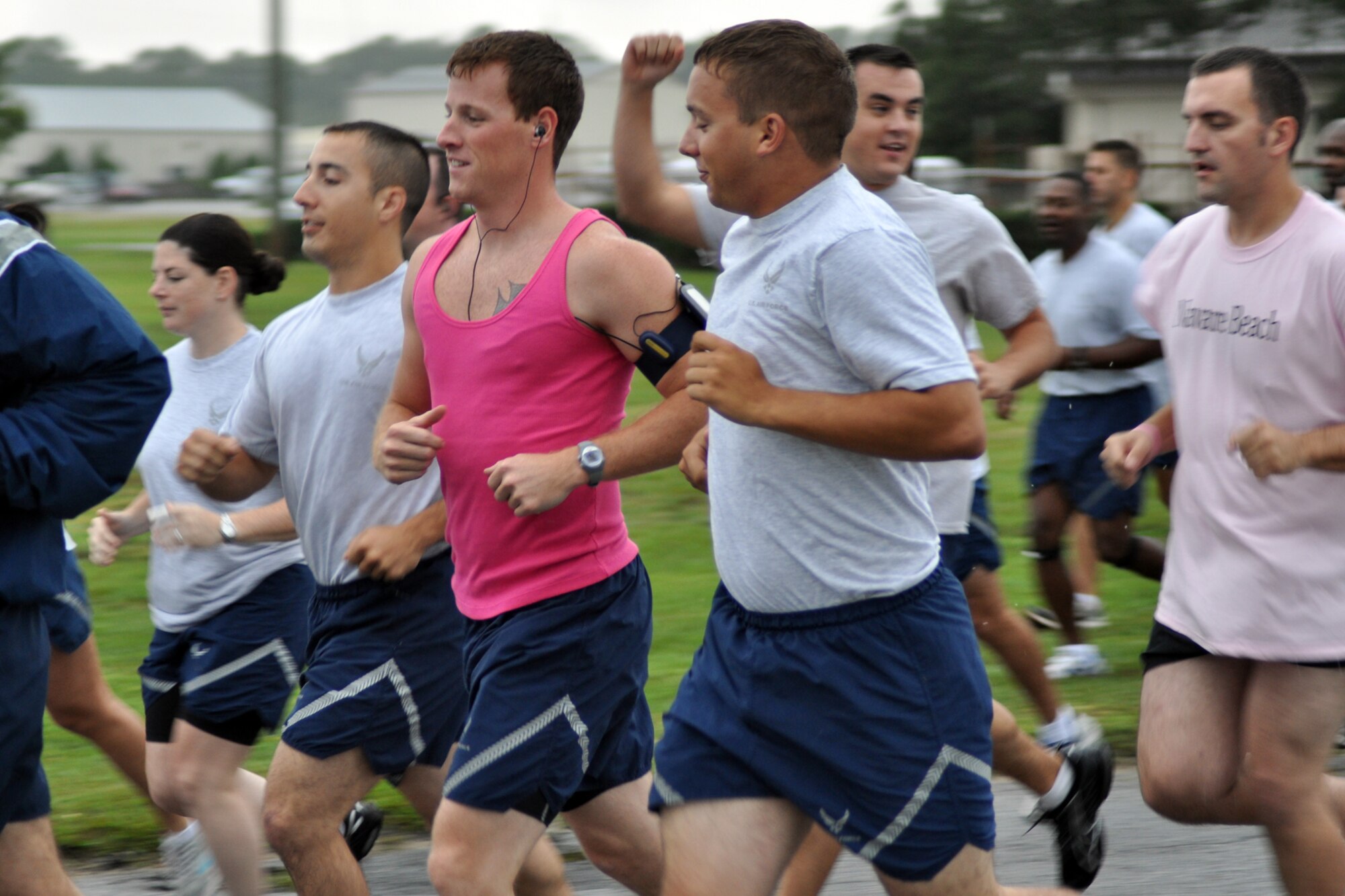 EGLIN AIR FORCE BASE, Fla. --  More than 300 people participated in the Breast Cancer Awareness Month 5K Run, Oct. 16. The event was held to raise awareness of the importance for women to self-test and catch the disease in its early stages. Capt. Scott Griffith, Operational Flight Program Combined Test Force, and Paula Piazza, 96th Medical Operations Squadron, were the first male and female to finish the run with a time of 15:58 and 18:54, respectively. (U.S. Air Force photo/ Airman Anthony Jennings)