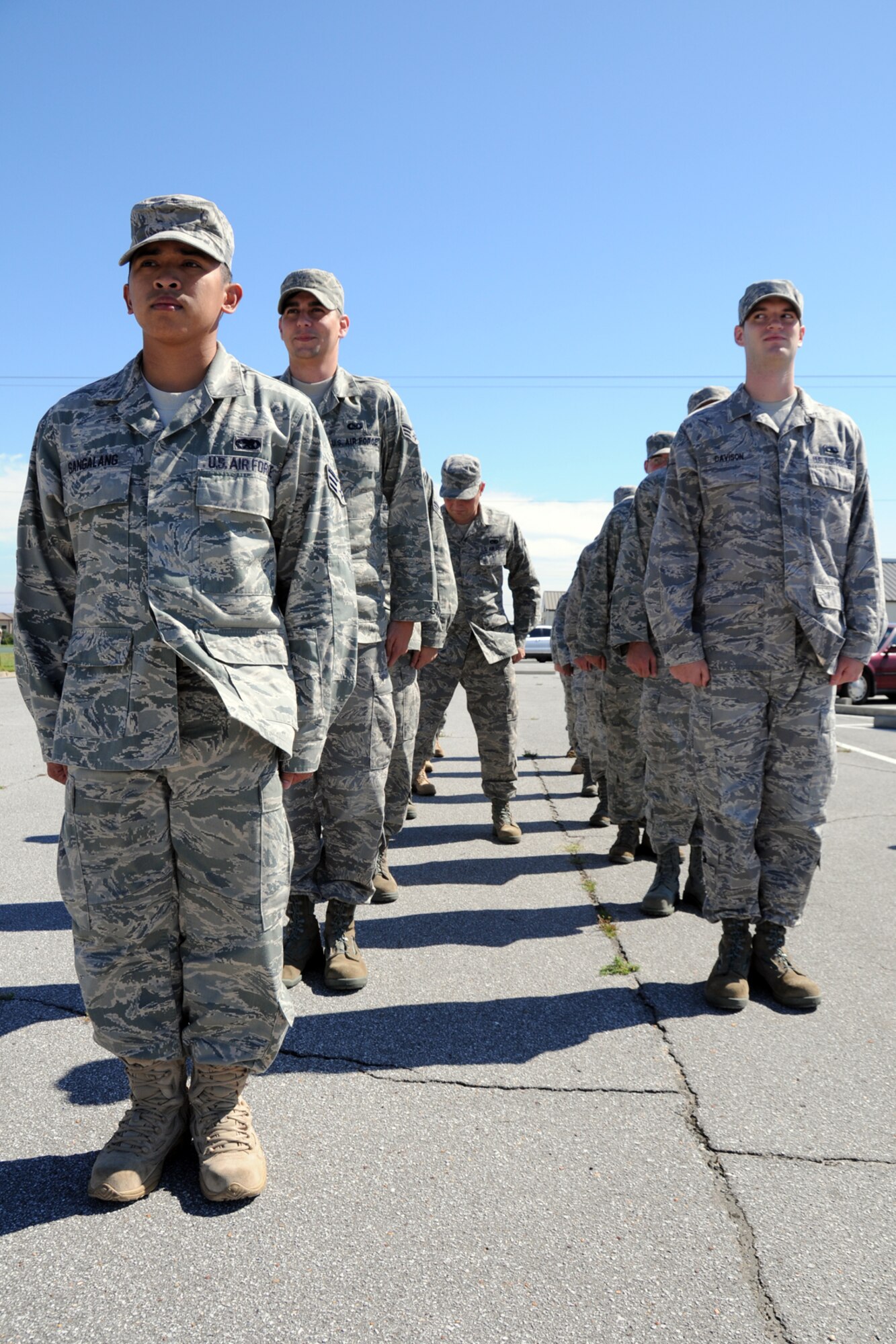 EGLIN AIR FORCE BASE, Fla. – Airmen rehearse marching movements at the Eglin Professional Development Center, Oct. 16. The Airmen will graduate this week from Airmen Leadership School as part of their month-long path to becoming a non-commissioned officer. Roughly every two to three weeks ALS starts up a new class, averaging seven classes a year. (U.S. Air Force photo/ Airman Anthony Jennings)