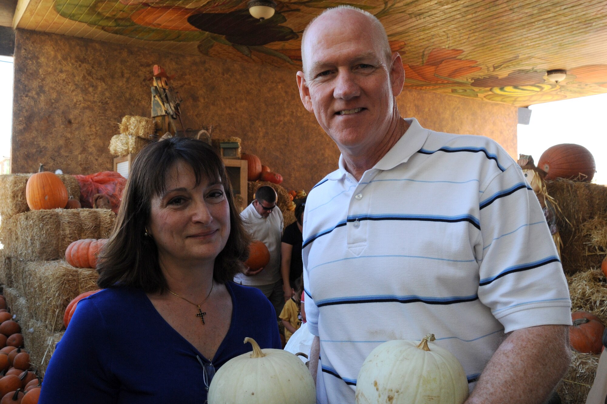 LAS VEGAS, Nev.--Donna Frietas and Larry Brown, County Commisioner for District C, take time out for a photo at the Fall Pumpkin Patch at The Farm, Oct. 17, 2009. Several Nellis Air Force Base Airmen volunteered at The Farm to help the farm owners maintain activities like the Fall Pumpkin Patch and eventually expand the area where The Farm is located.
(U.S. Air Force Photo by Airman 1st Class Jamie Nicley)