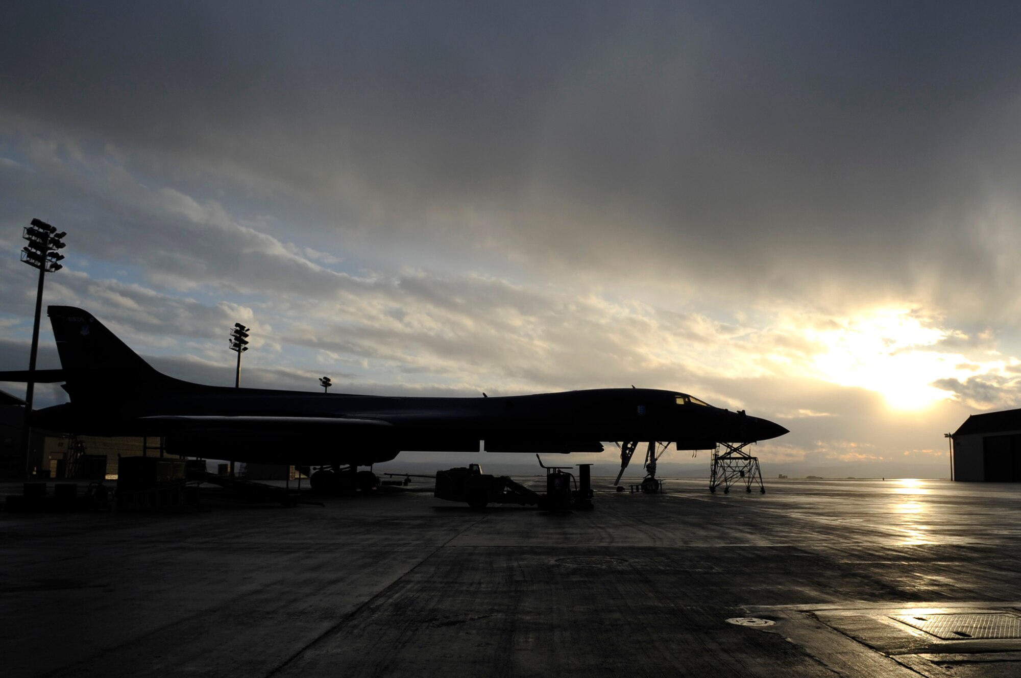 ELLSWORTH AIR FORCE BASE, S.D.--A B-1B Lancer sits on the flightline, Oct. 15. The B-1 can rapidly deliver massive quantities of precision and non-precision weapons against any adversary, anywhere in the world. (U.S. Air Force photo/Airman 1st Class Corey Hook)