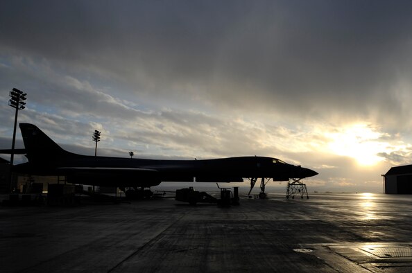 ELLSWORTH AIR FORCE BASE, S.D. -- A B-1B Lancer sits on the flightline, Oct. 15. The B-1 can rapidly deliver massive quantities of precision and non-precision weapons against any adversary, anywhere in the world. (U.S. Air Force photo/Airman 1st Class Corey Hook) 