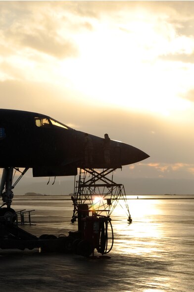 ELLSWORTH AIR FORCE BASE, S.D. -- A B-1B Lancer sits on the flightline, Oct. 15. The B-1 can rapidly deliver massive quantities of precision and nonprecision weapons against any adversary, anywhere in the world. (U.S. Air Force photo/Airman 1st Class Corey Hook) 