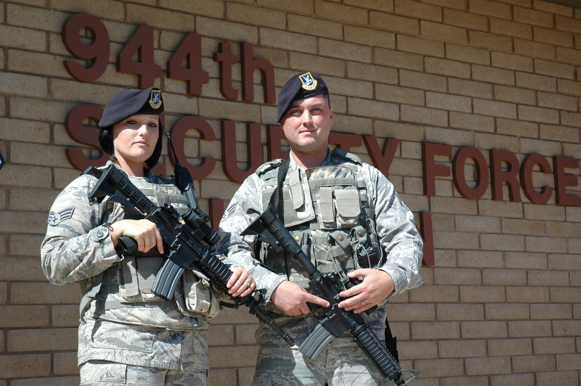 Senior Airman James Hunt and Senior Airman Jennifer Hunt, both members of the 944th Security Forces Squadron, have followed their family's military service. Their brother, Marine Corps Private Jeremy Hunt, recently completed Marine Corps basic training. (U.S. Air Force photo/Senior Airman Andre Bowser)
