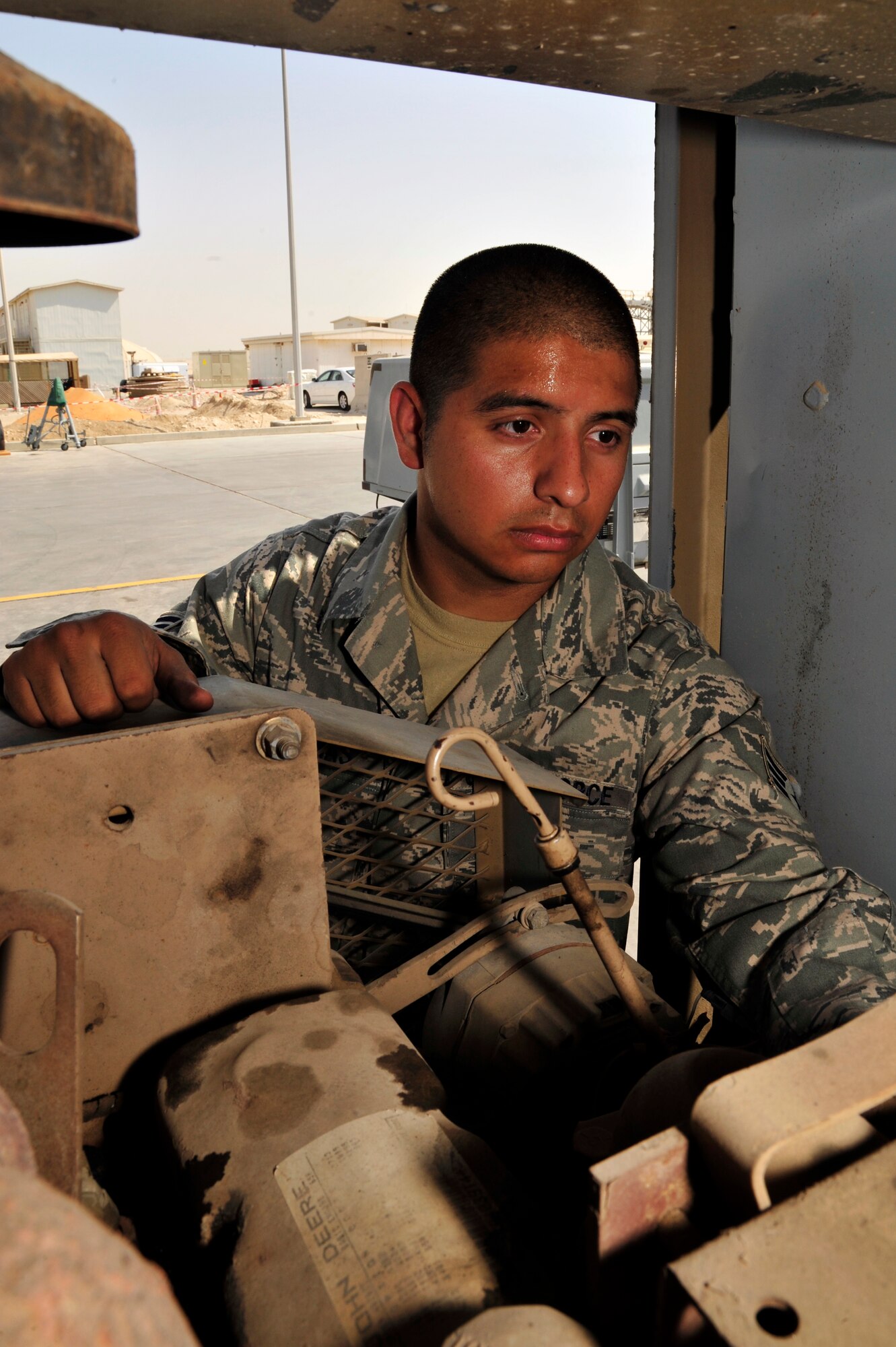 SOUTHWEST ASIA--Senior Airman Daniel Cardenas, 380th Expeditionary Maintenance Squadron aerospace ground equipment apprentice, is the warrior of the week for the 380th Expedionary Maintenance Group. His homestation is McGuire Air Force Base, N.J., and he calls San Antonio, Texas home. (U.S. Air Force Photo/Tech. Sgt. Charles Larkin)