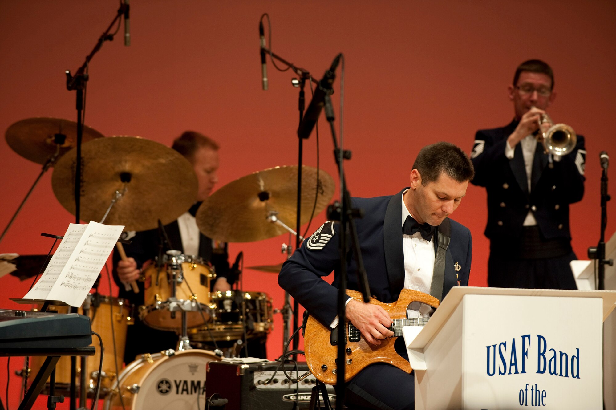MISAWA AIR BASE, Japan -- Master Sgt. Rick Baisden, guitarist for the Pacific Air Forces show band, Greatlanders, performs at the Misawa International Center Oct. 17. The band performed a two-hour set for an audience consisting of members from the local community as well as Misawa Air Base. (U.S. Air Force photo/Staff Sgt. Samuel Morse)