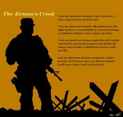 Airman's Creed Poster #1.  Variation illustrated by SSgt Fred M. Rose.  Image is 7.5x8 inches @72 ppi and is available up to 20x19 inches at 300 ppi.