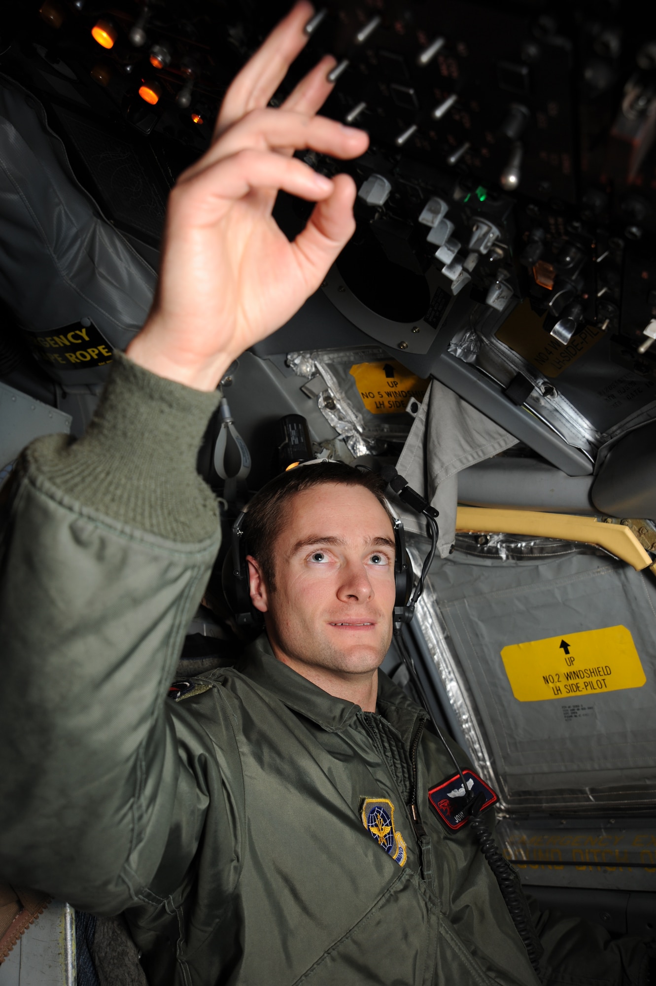 Capt. John Gowring, 350th Air Refueling Squadron, conducts a test on a KC-135 Stratotanker’s auto pilot system during a Nuclear Operational Readiness Inspection exercise at McConnell Air Force Base, Kan., Oct. 16, 2009.  Aircrew members perform preflight inspections to ensure aircraft systems are working correctly before takeoff. (U.S. Air Force photo/Tech. Sgt. Chyrece Campbell) 