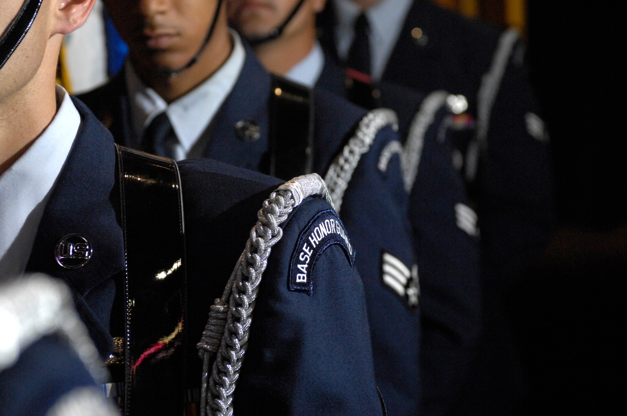 Luke Air Force Base Honor Guard members prepare to present the colors at the Jobing.Com Areana in Glendale, Arizona, Oct. 17, 2009. The events of that night are part of a bi-annual Phoenix Coyotes hockey team U.S. Armed Forces appreciation night. (U.S. Air Force Photo by Staff Sgt Jason Colbert)