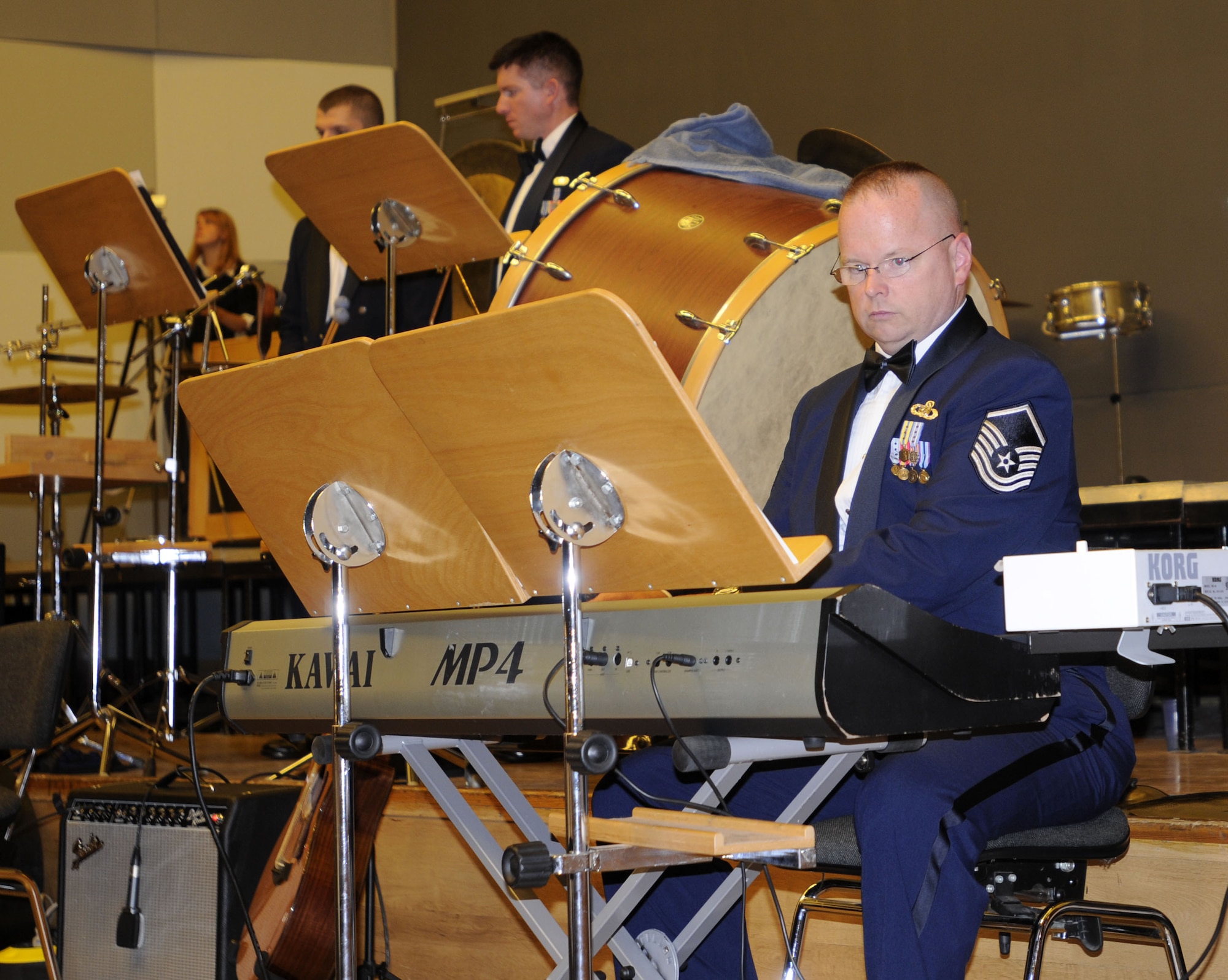 WROCLAW, Poland – Master Sgt. Neill Herndon, plays the keyboard during a U.S. Air Forces in Europe Band concert here at the Downbeat Filharmonia im. Witolda Lutoslawskiego Oct. 20.  The 41-piece U.S. Air Forces in Europe Band will perform six concerts in Poland in support of Gen. Roger Brady’s, USAFE commander, international relations program in partnership with the U.S. State Department.  (U.S. Air Force photo/Master Sgt. Kelley J. Stewart)