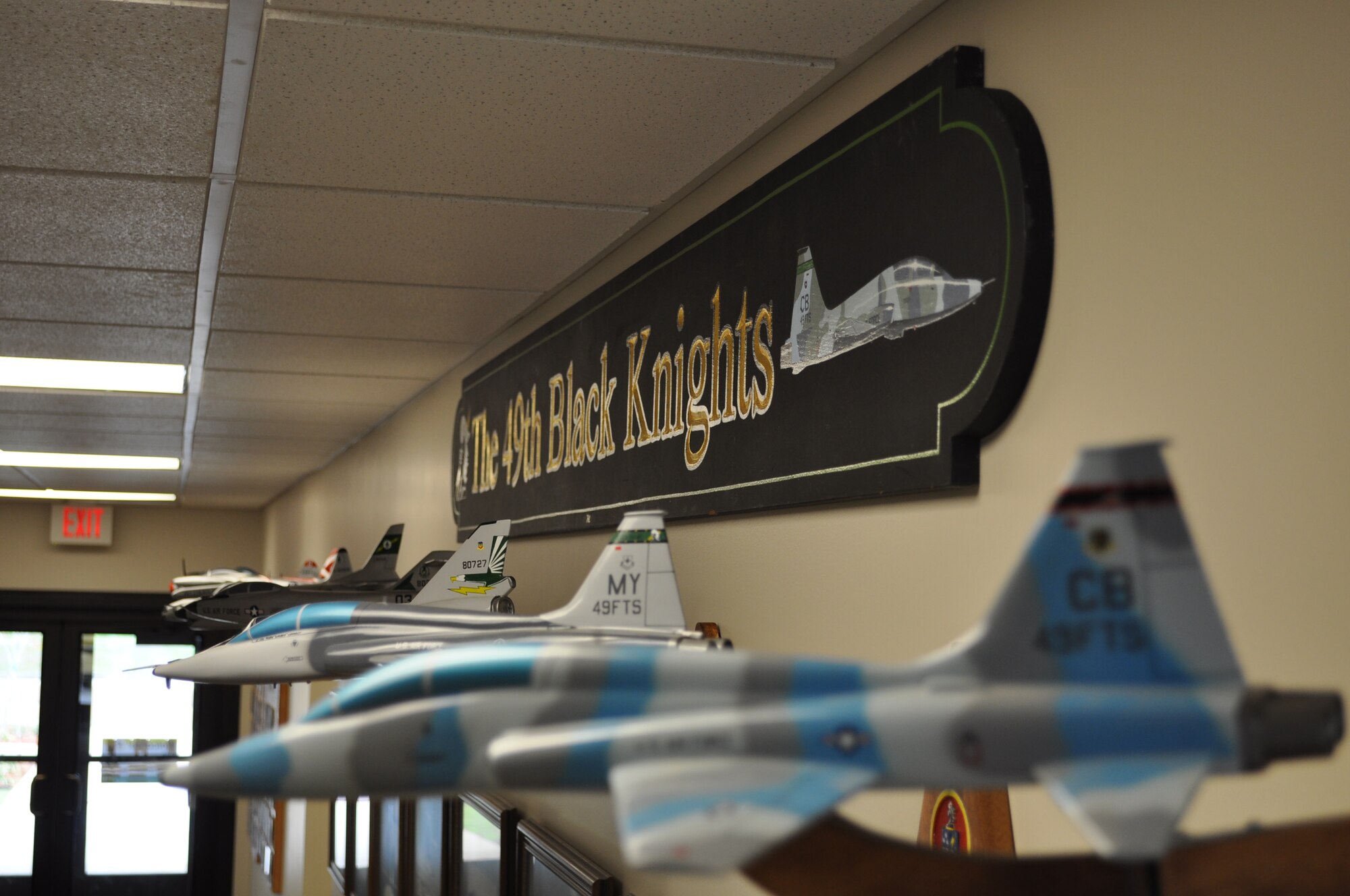 The 49th Fighter Training Squadron Heritage Hall features models of the aircraft flown by the squadron over the course of its history. (U.S. Air Force photo/Sonic Johnson).