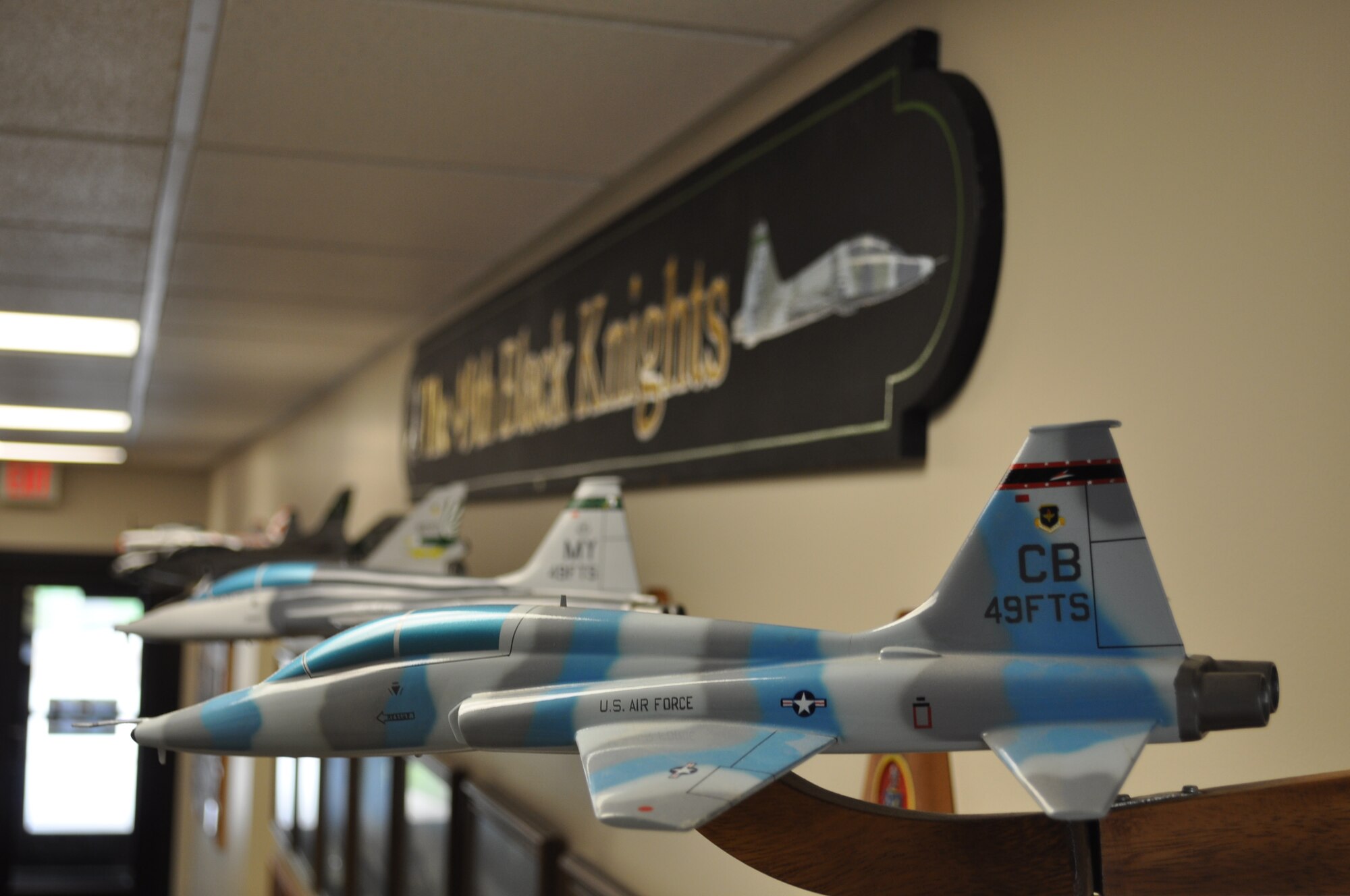 The 49th Fighter Training Squadron Heritage Hall features models of the aircraft flown by the squadron over the course of its history. (U.S. Air Force photo/Sonic Johnson).