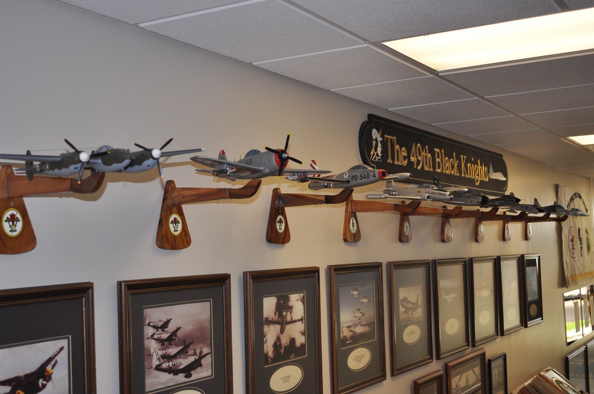 The 49th Fighter Training Squadron Heritage Hall features models of the aircraft flown by the squadron over the course of its history. It also features patches previously worn by the 49th. (U.S. Air Force photo/Sonic Johnson).