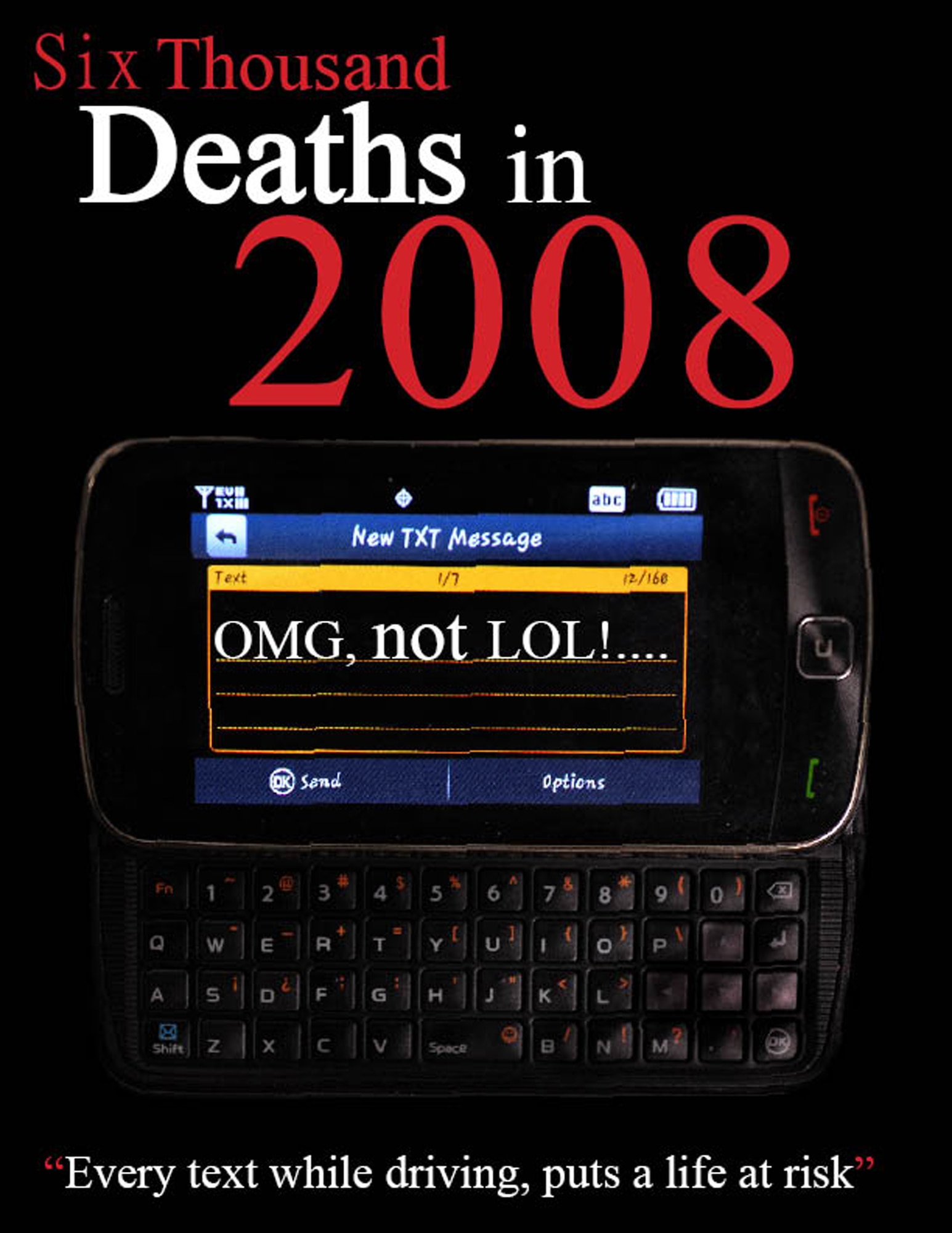 MOODY AIR FORCE BASE, Ga. -- According to an article in PC Magazine, text
messaging while driving claimed the lives of 6,000 people last year. President Barack Obama recently issued an executive order that bans federal employees from text messaging while driving on government business. Violating this executive order may result in disciplinary action. (U.S. Air Force illustration by Airman 1st Class Joshua Green)
