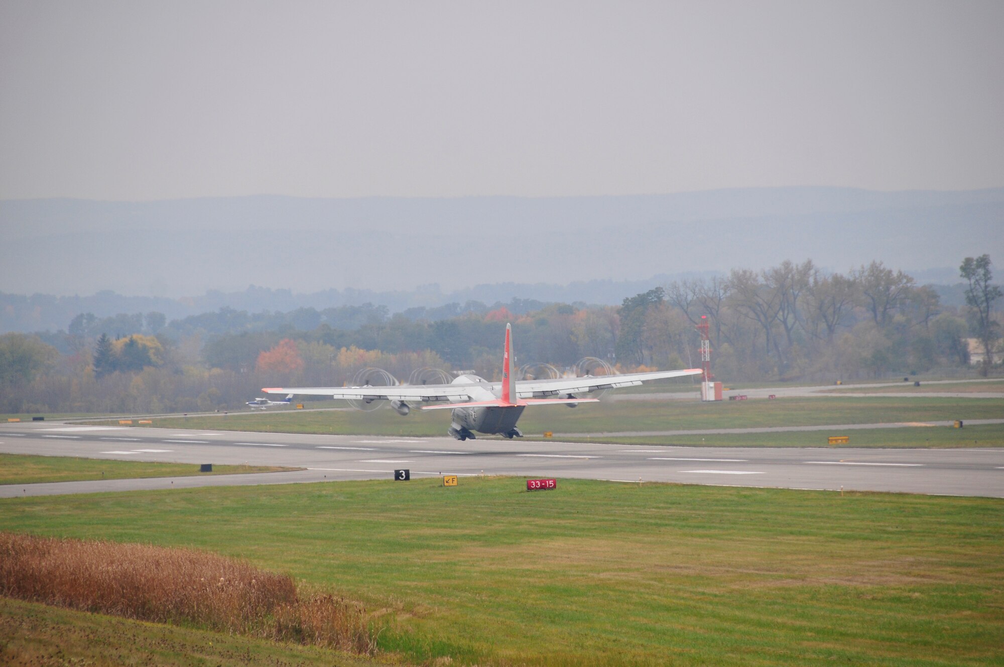 A ski equipped LC-130 Hercules takes off from Stratton Air National Guard Base in Schenecatdy New York. The 109th Airlift Wing sends seven aircraft on the 11.000 mile journey to Antarctica in support of the United States Antarctica Program. The 109th Airlift Wing is part of the New York Air National Guard located in Schenectady New York.