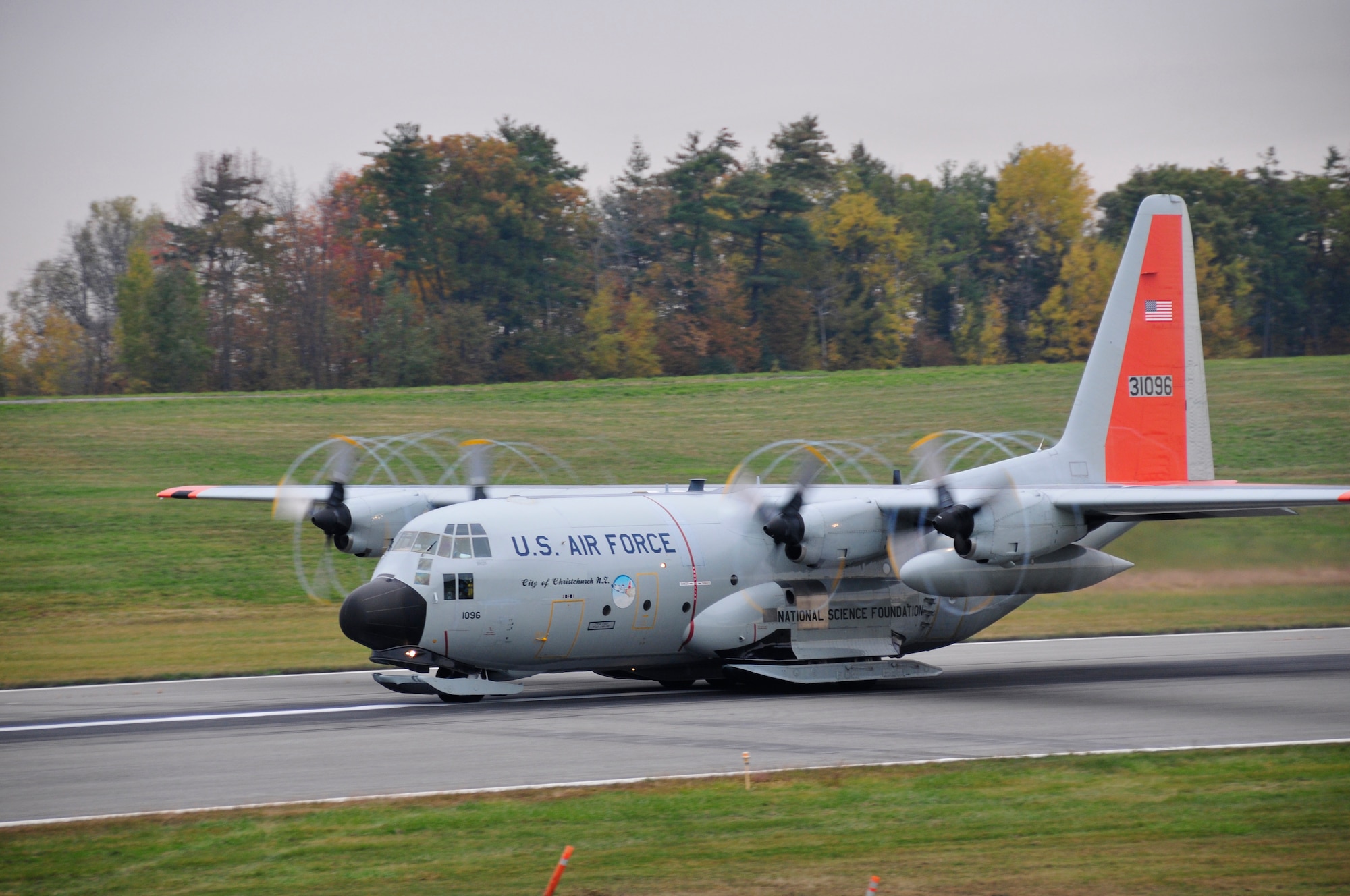 A ski equipped LC-130 Hercules takes off from Stratton Air National Guard Base in Schenecatdy New York. The 109th Airlift Wing sends seven aircraft on the 11.000 mile journey to Antarctica in support of the United States Antarctica Program. The 109th Airlift Wing is part of the New York Air National Guard located in Schenectady New York.