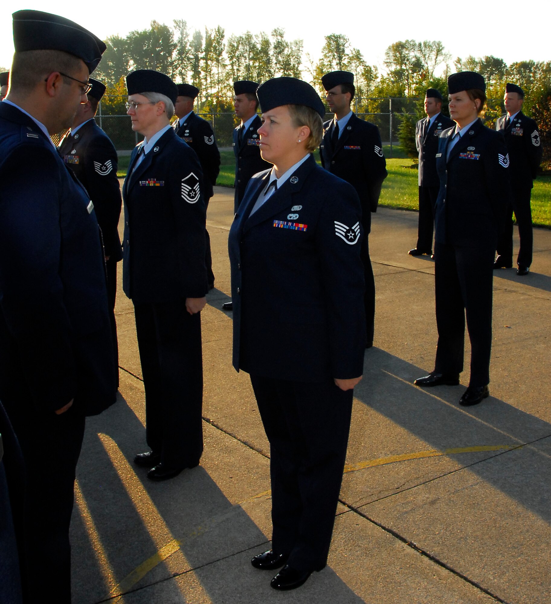 "Staying Sharp" and "Always Ready"
Capt John A. Petrowski, Commander, 181st Communications Flight, performs Open Ranks inspection during the October UTA. Photo by MSgt John Day