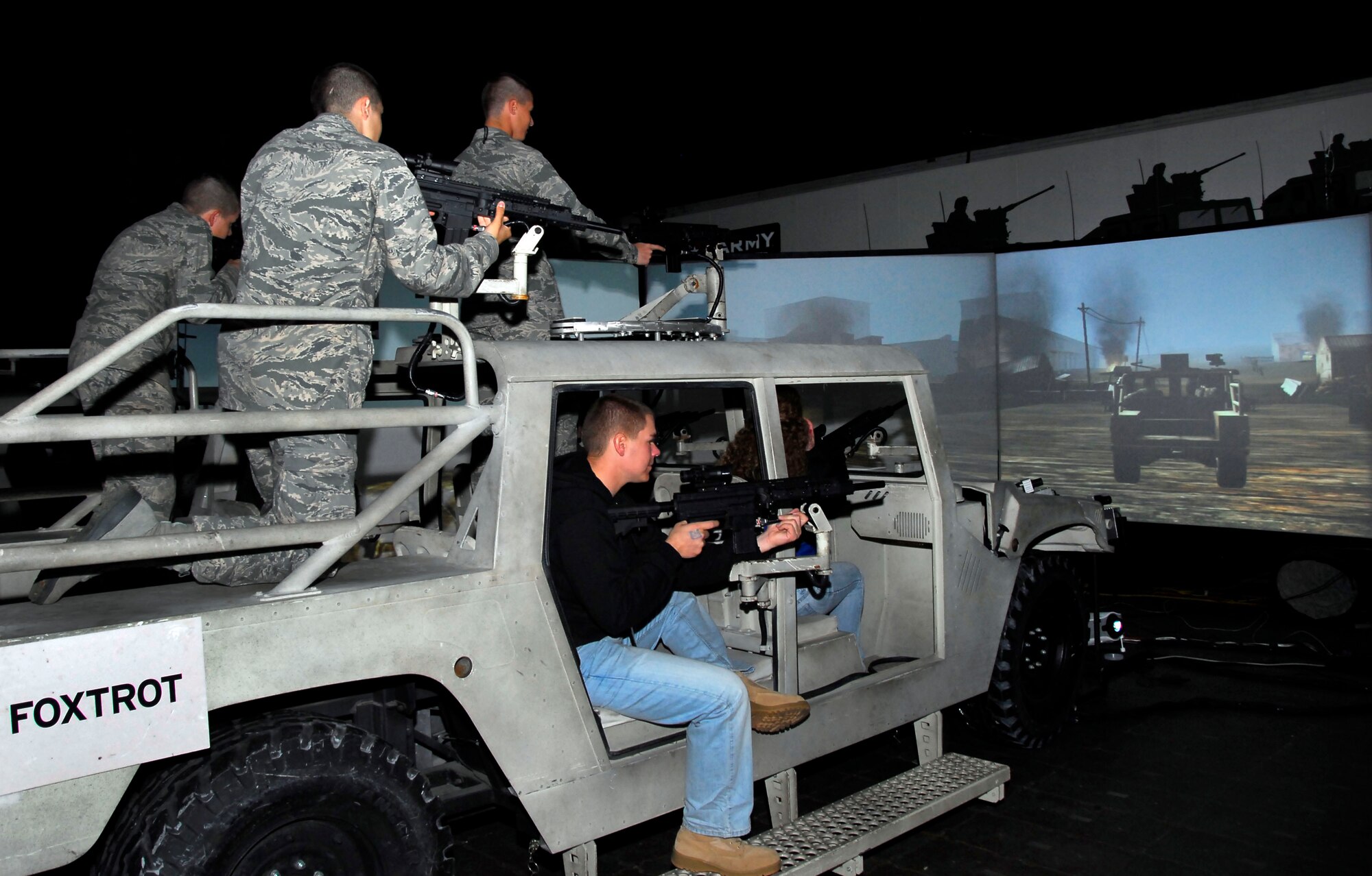 Guests at Sheppard's 2009 Open House and Air Show take the opportunity to see the world through Soldiers' Oct. 11 with the Virtual Army Experience. The virtual reality simulation allowed people to go through briefings and conduct virtual missions. (U.S. Air Force photo/Harry Tonemah)