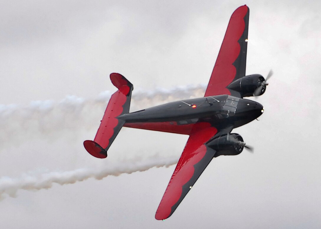 A World War II-era Beech 18 makes a steep bank Oct. 10 during Sheppard's 2009 Open House and Air Show. The aircraft, flown by Matt Younkin, was never designed for aerobatic flight, rather it was used as transports for high-ranking officials. (U.S. Air Force photo/Harry Tonemah)