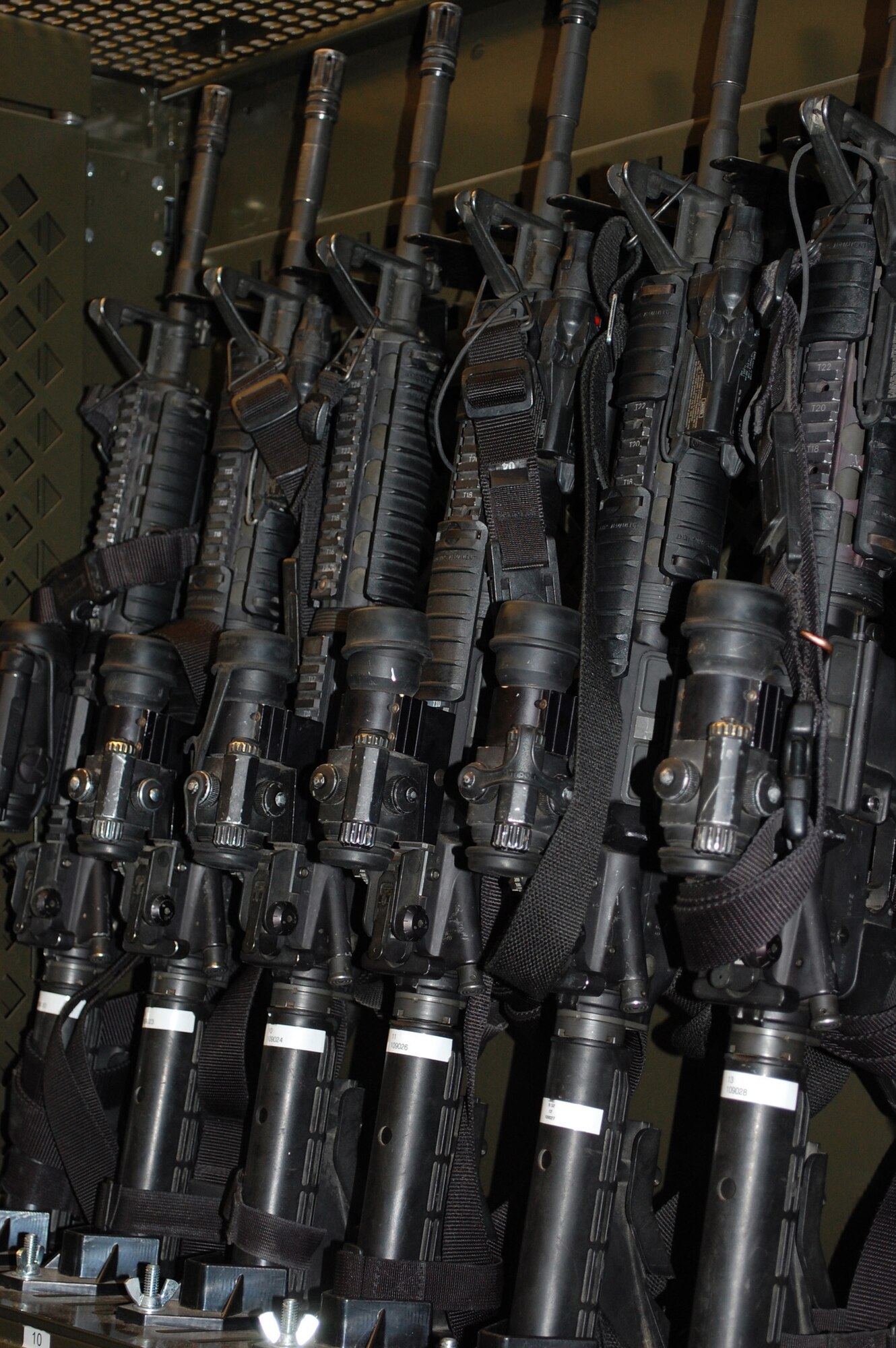 741st Missile Security Forces Squadron members carry an M-4 carbine when on duty. Malmstrom's security forces armory issues and receives 150 to 300 weapons a day, and houses more than 2,200 small arms weapons and 250,000 rounds of ammunition. (U.S. Air Force photo/ Airman 1st Class Kristina Overton)
