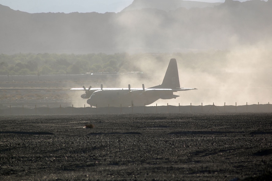 ANTOFAGASTA, Chile -- A U.S. Air Force HC-130 lands in the Atacama Desert in Northern Chile during SALITRE, a multinational exercise focused on interoperability between Chile, the United States, Argentina, Brazil and France. (U.S. Air Force photo)