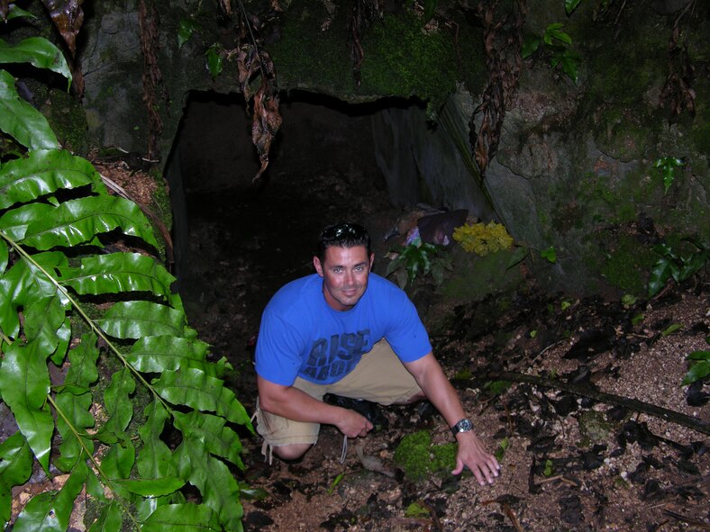 SEYMOUR JOHNSON AIR FORCE BASE, N.C. -- Guam deployers worked hard, but it wasn't all work.   Tech. Sgt. Chad Rayle explores a cave carved out by the Japanese during World War II.