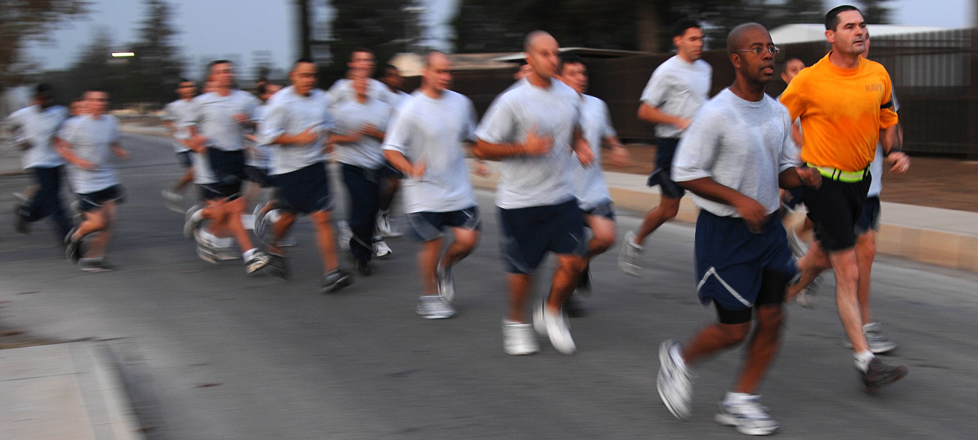 Navy Fleet Master Chief Roy Maddocks, U.S. European Command senior enlisted leader, participated in physical training with servicemembers at Incirlik Air Base, Turkey as part of a site visit and to meet with EUCOM members Friday, Oct. 23, 2009.  As EUCOM's senior enlisted leader, he serves as the commander's primary adviser on all enlisted matters. In addition, he is responsible for providing oversight for the morale, welfare, training, quality of life and the good order and discipline for more than 275,000 U.S. military personnel and their families serving in 51 countries within Europe and Eurasia. (U.S. Air Force photo/ Senior Airman Erica Picariello)